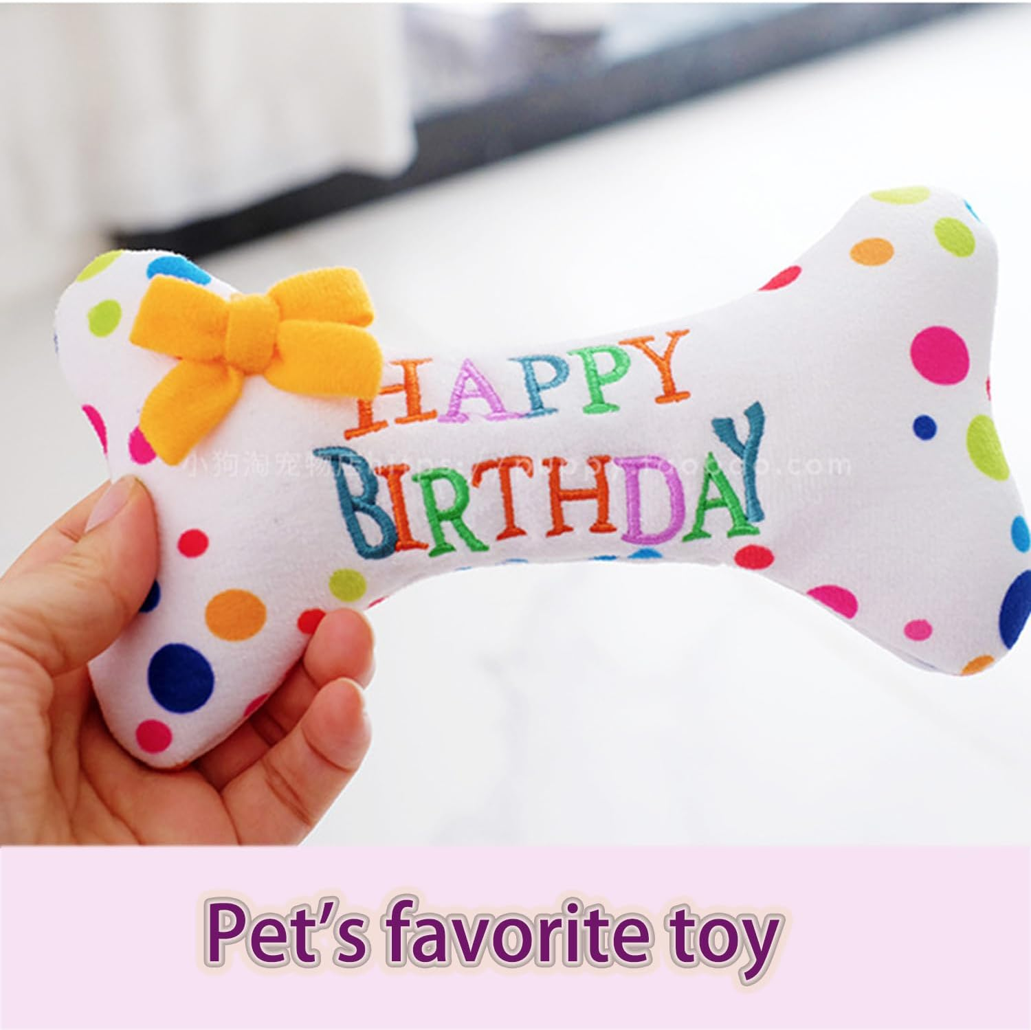 Roczential Dog Birthday Squeaky Plush Toy, Cute Bone Shape Dog Chew Toy, Stuffed Puppy Toys for Puppy Dog Cleaning Teeth image number 5