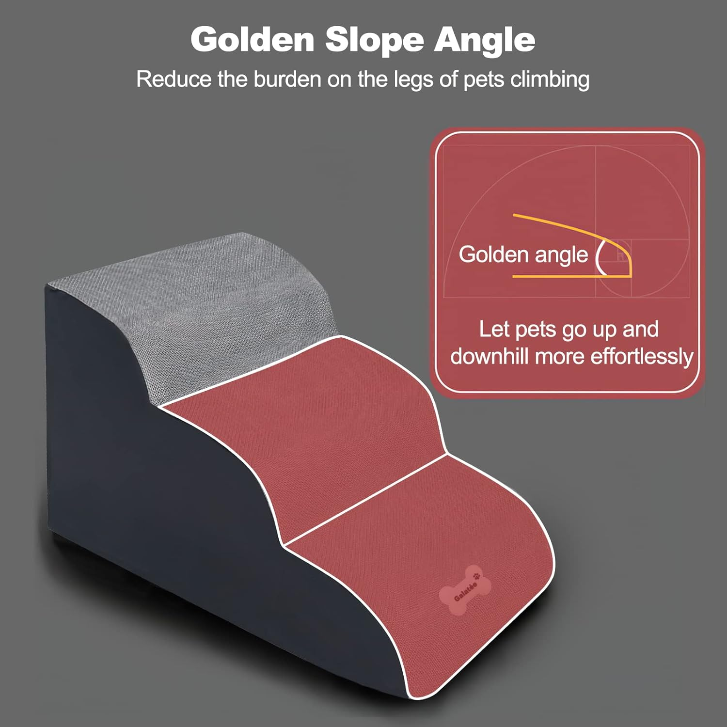 Galat&eacute;e Pet Stairs, Washable & Zippered Cover Removable, High Density Foam, 3 Floors, Grey image number 2