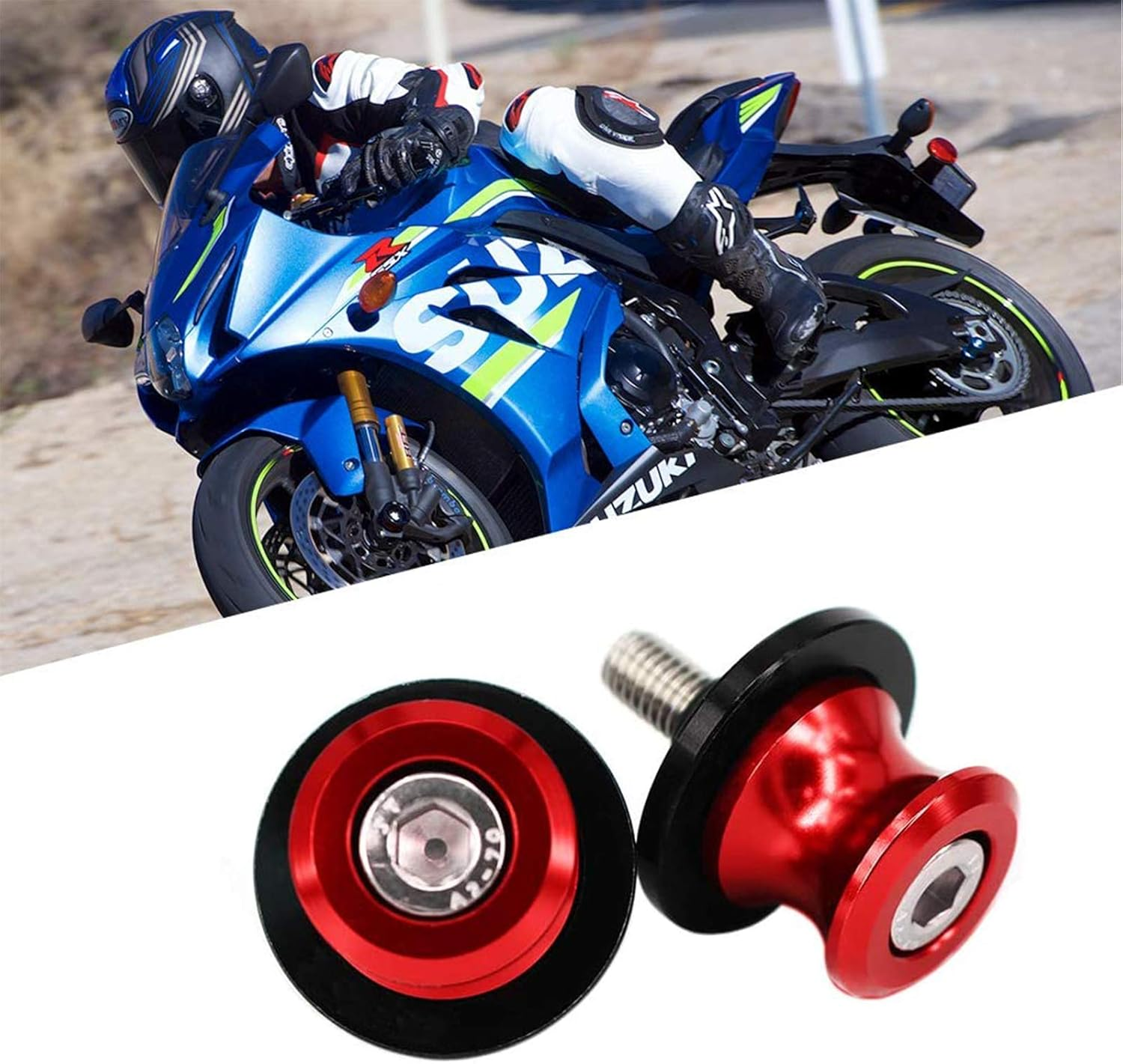 2Pcs M8 Swingarm Spools, Motorcycle Swing Arm Spools Swingarm Sliders Motorbike Swing Arm Stand Screw M8 CNC Aluminum Swing Arm Sliders Protector 8MM Fit for Suzuki, Motorcycle Accessories Red image number 5