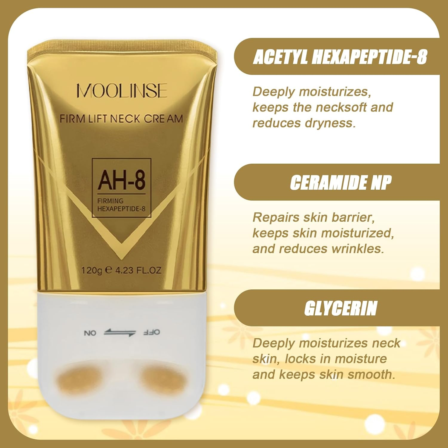 Ah-8 Firming Neck Cream for Crepey Skin &ndash; Tightening & Moisturizing Lotion with Roller, Anti-Aging & Skin Repair Treatment for Women