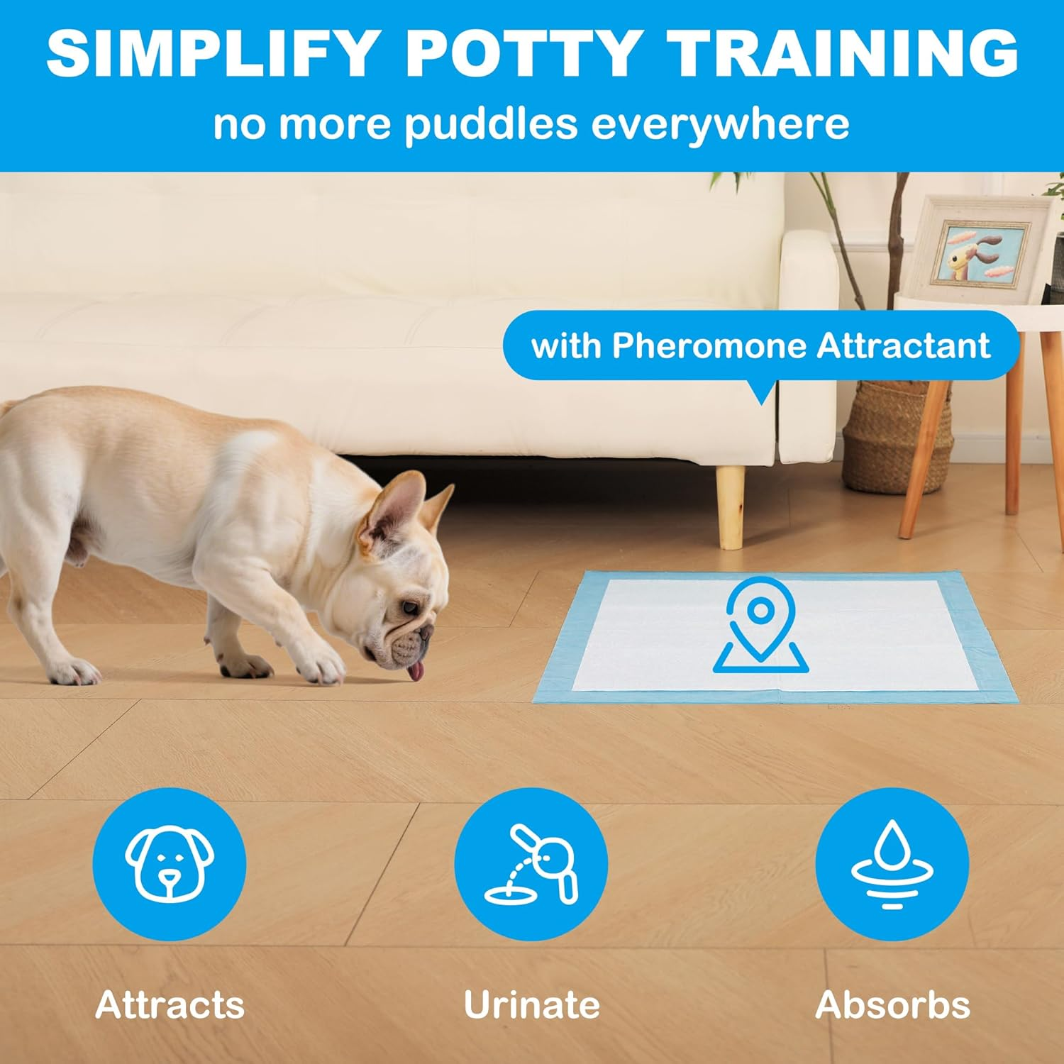 Joyfurever Dog and Puppy Pet Training Pad, Pee Pads,Leakproof, 6 Layers, Quick Absorbency, Regular Size, 23.6 X 23.6 Inches (60Cm*60Cm), Value Pack of 100Pcs, Multi-Function for Pets, Kids, Adults image number 2