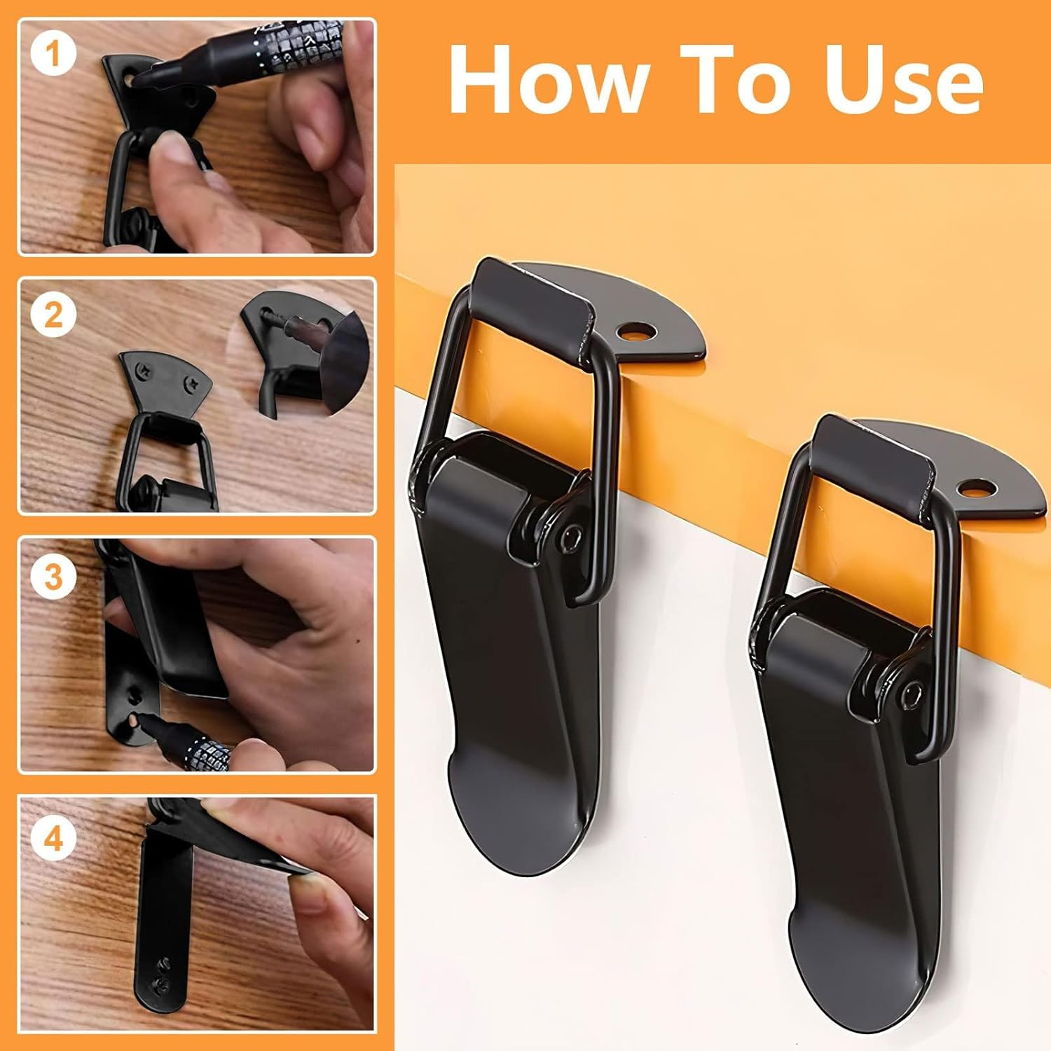 Black Spring Hasp, 10 Pcs Stainless Steel Spring Hasp, Toggle Latch Catch Clamp for Wooden Case Toolboxes, Cabinet Boxes, Drawer, Toolbox (Black) image number 3