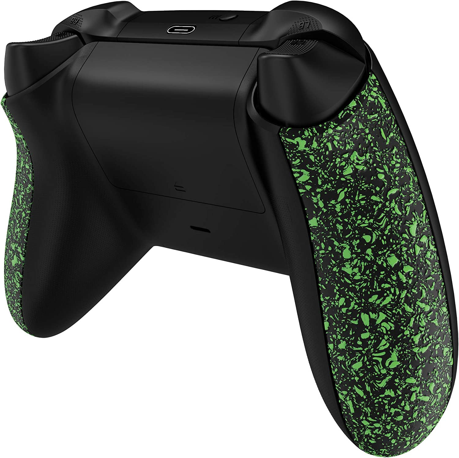 Extremerate Textured Green Back Panels, Comfortable Non-Slip Side Rails, 3D Splashing Handles, Game Improvement Replacement Parts for Xbox Series X/S Controller - Controller NOT Included