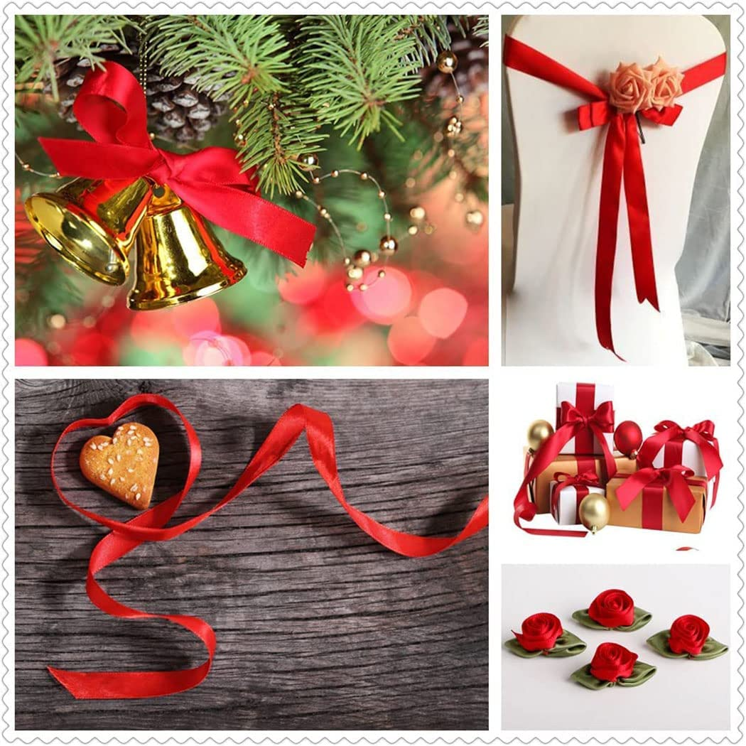 Wine Red Satin Ribbon 1 Inch X 50 Yards, Solid Color Fabric Ribbon for Gift Wrapping, DIY Crafts, Hair Bows Making, Wreath, Wedding Party Decoration and Sewing Projects (Wine Red) - Red image number 2