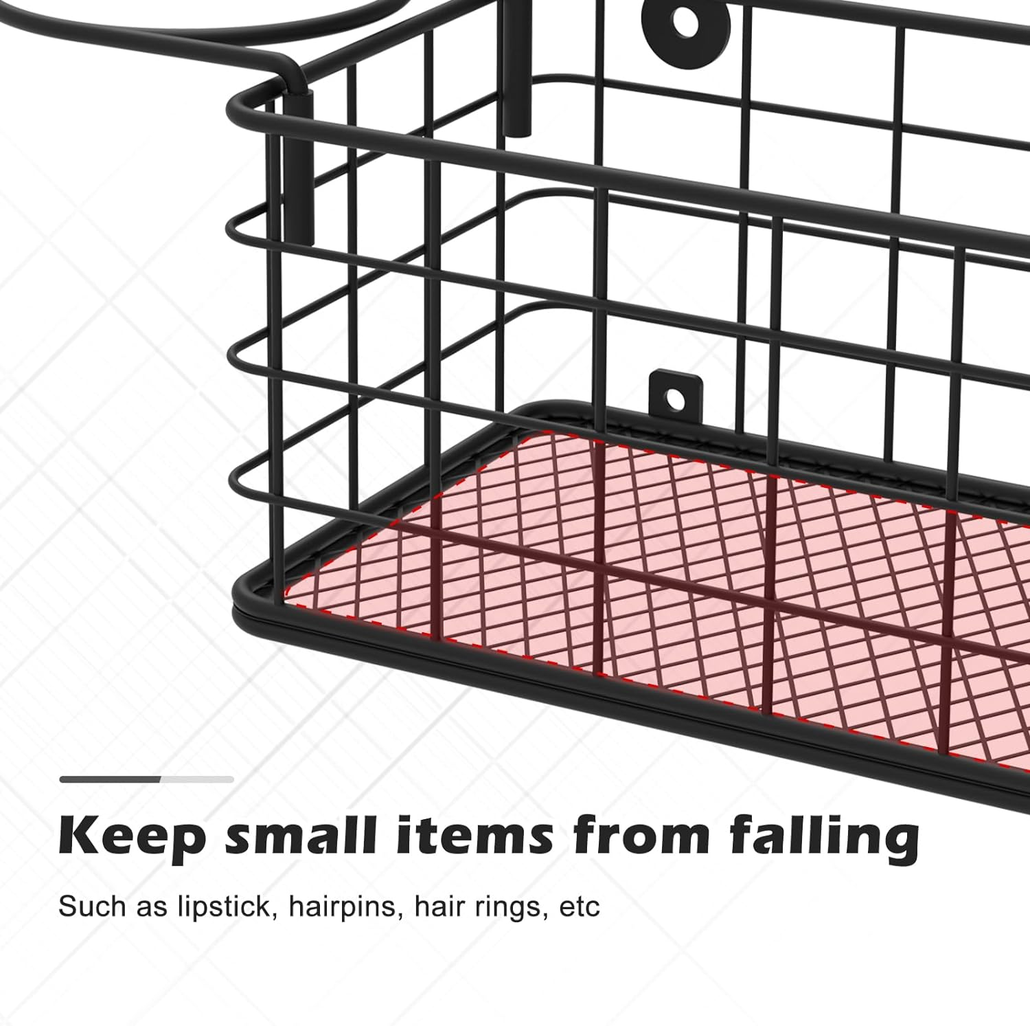 Wall-Mounted Hair Dryer Holder Styling Tool Organizer 4-Shelf Storage Wire Basket with Hook Heat Safe Rack for Hair-Straighteners,Curling Wands,Flat Iron,Perfume,Cabinet Door Bathroom Kitchen - Black-1 Basket  2 Shelf image number 4