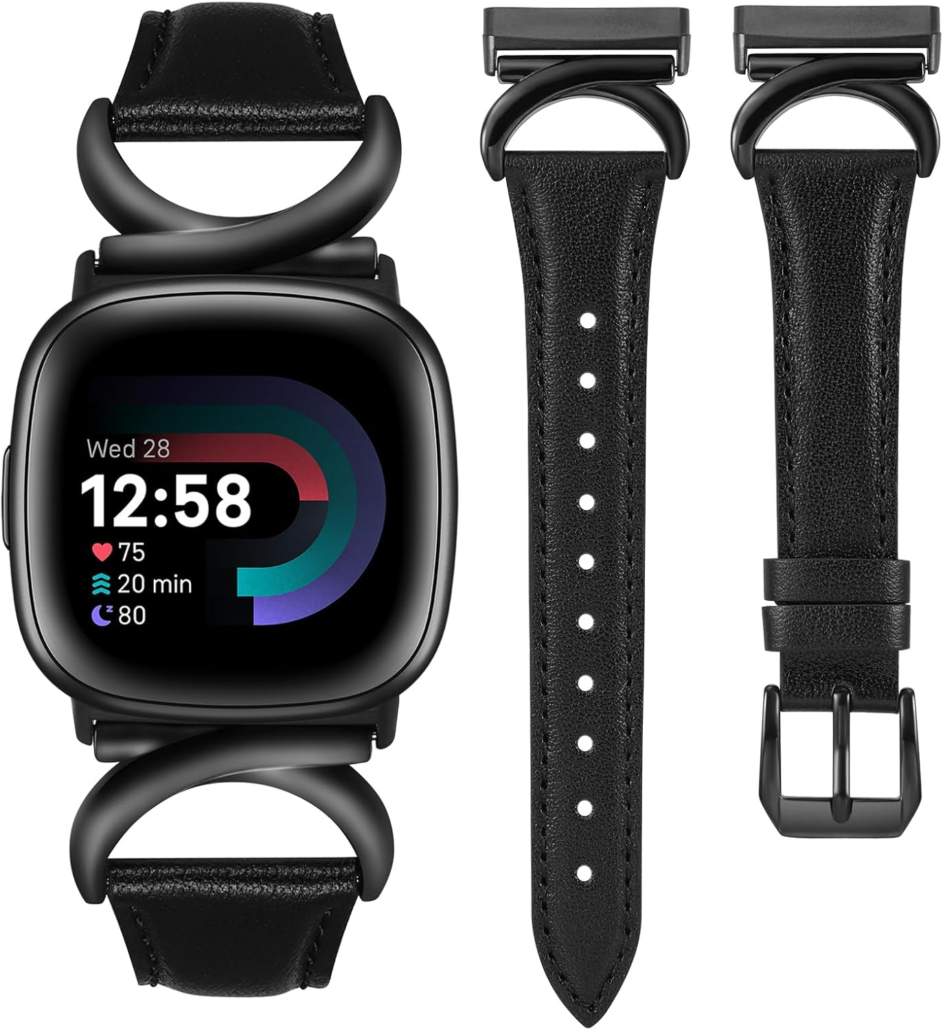 TOYOUTHS Compatible with Fitbit Versa 4/Versa 3/Sense 2/Sense Band for Women, Leather Strap Slim Dressy Bracelet with C-Shape Metal Buckle Replacement Accessories for Versa 4