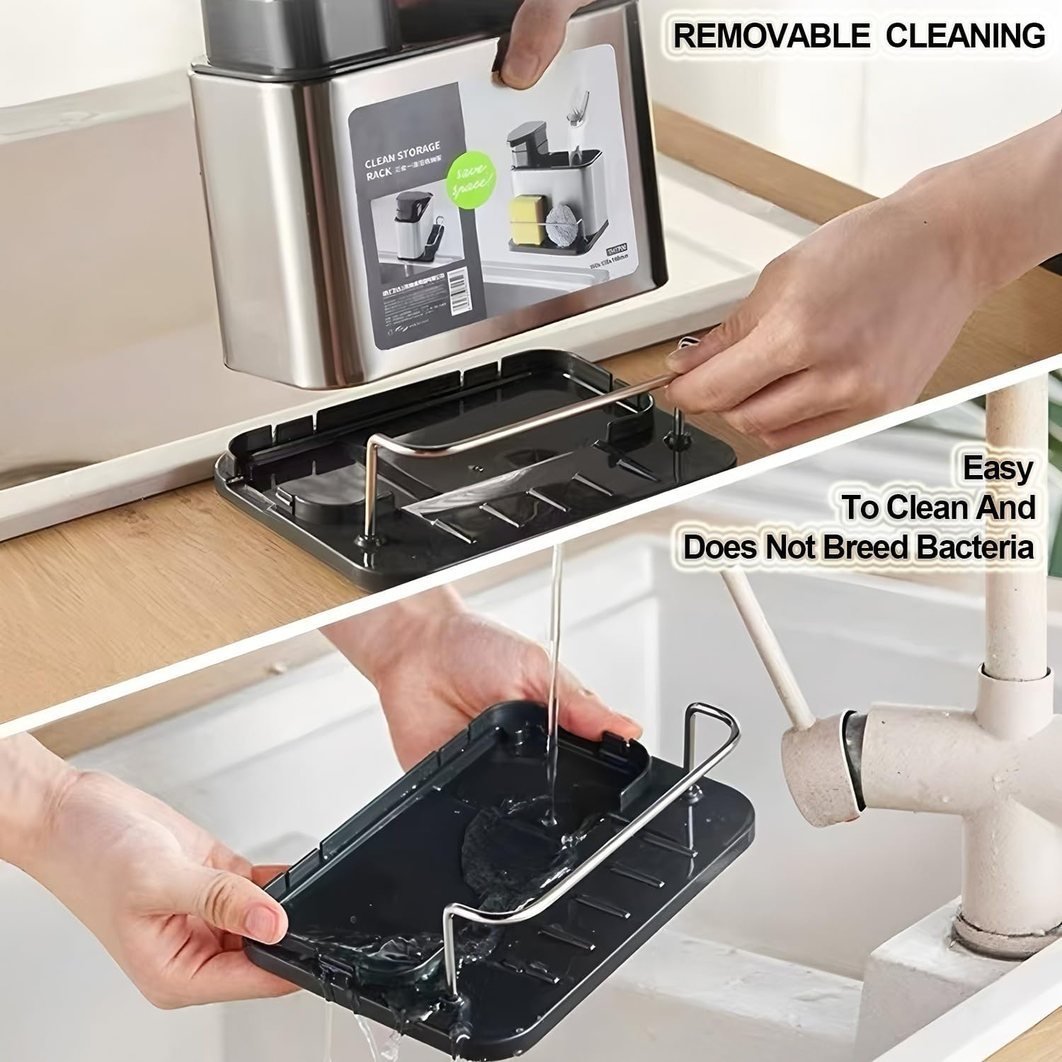 AIMANWEI 3-In-1 Hand and Dish Soap Dispenser Set for Kitchen,340Ml Stainless Stee Kitchen Soap Dispenser,Sink Caddy Sponge Holder Rack Shelf, for Hand Sanitizer, Bathroom Shower image number 3