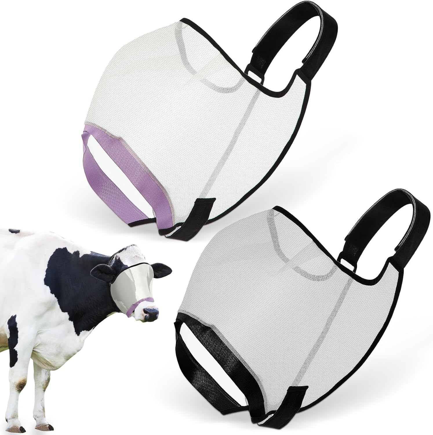 Abbylike 2 Pcs Cattle Livestock Fly Mask Breathable Mesh Padded Adjustable Fit for Cattle image number 5