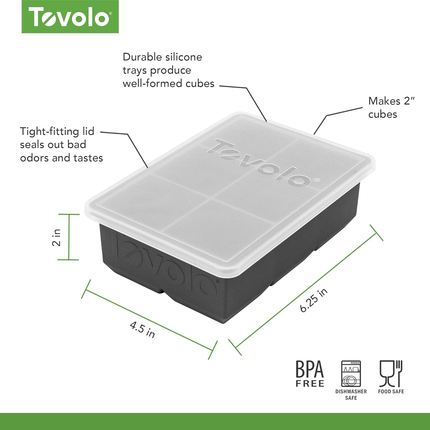 Tovolo King Cube Ice Tray W/Lid - Charcoal image number 4