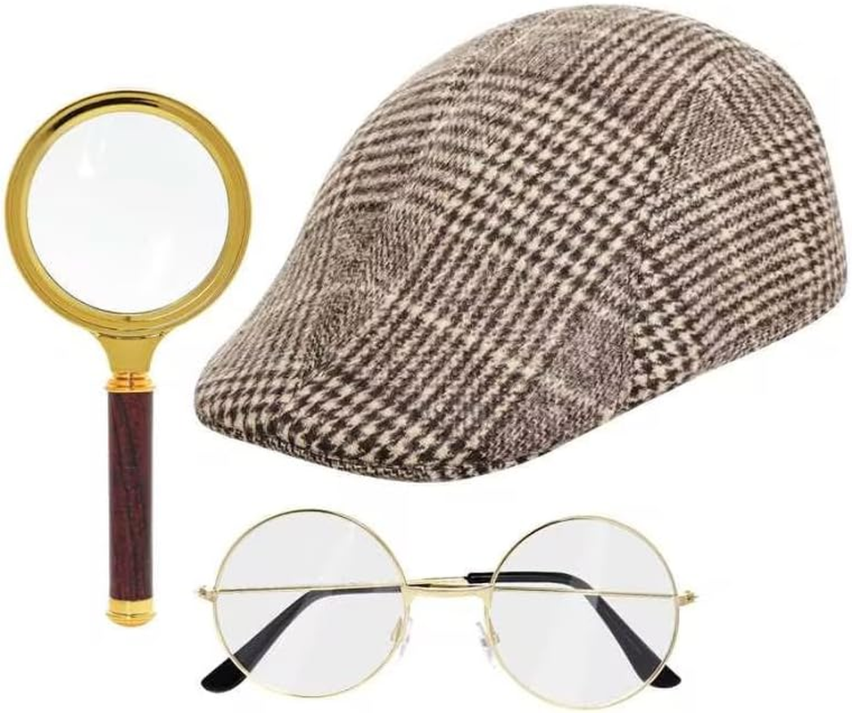 HOVEOX Detective Costume Accessories Set Detective Costume Hat Detective Dress up Costume Detective Prop Halloween Costume image number 4