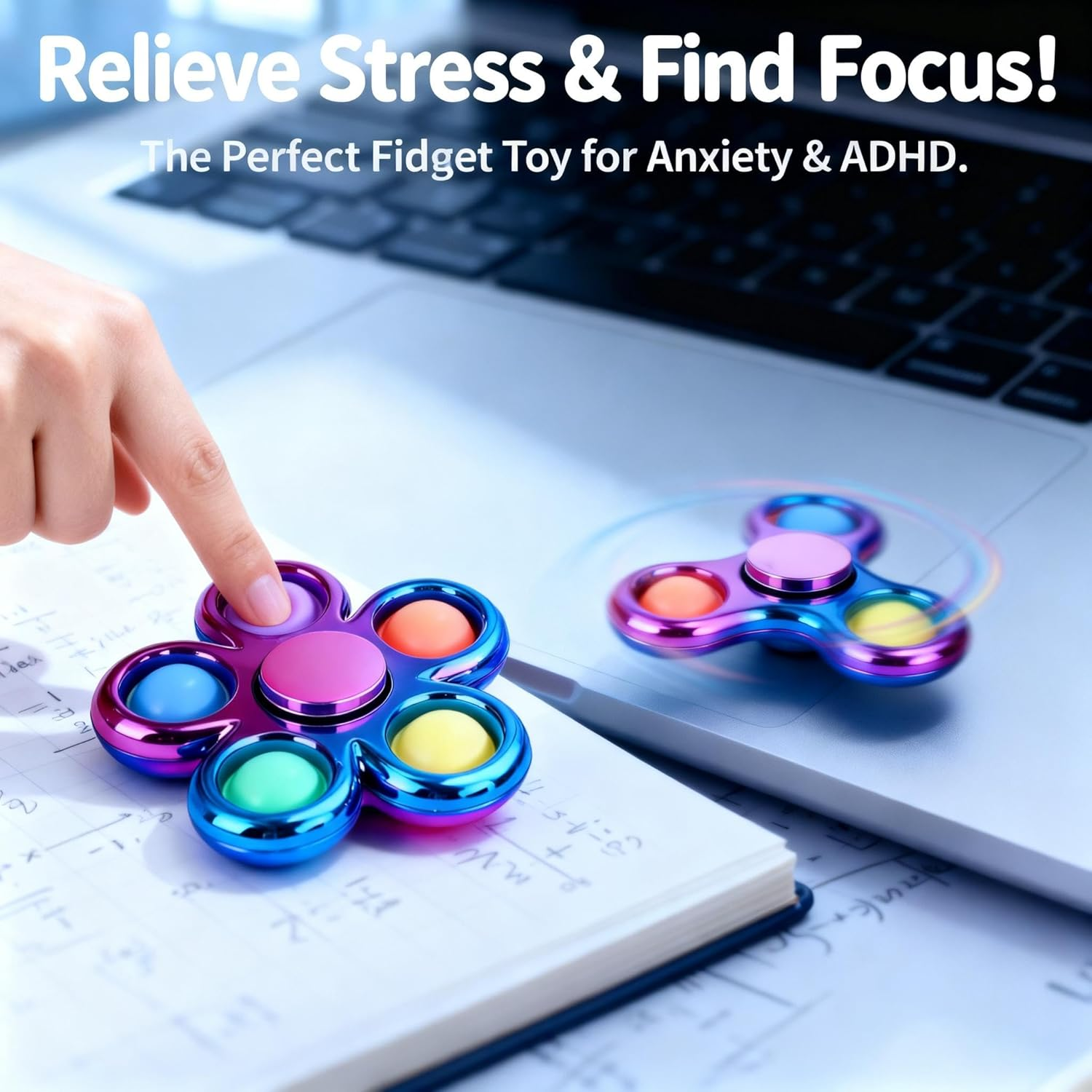 Zoltrax 3 Pack Pop Fidget Spinner,Rainbow Metal Pop It Fidget Toy for Kids Adults,Sensory Toys for Kids Party Favors Supplies,Adhd Focus Stress Relief Hand Spinner image number 4