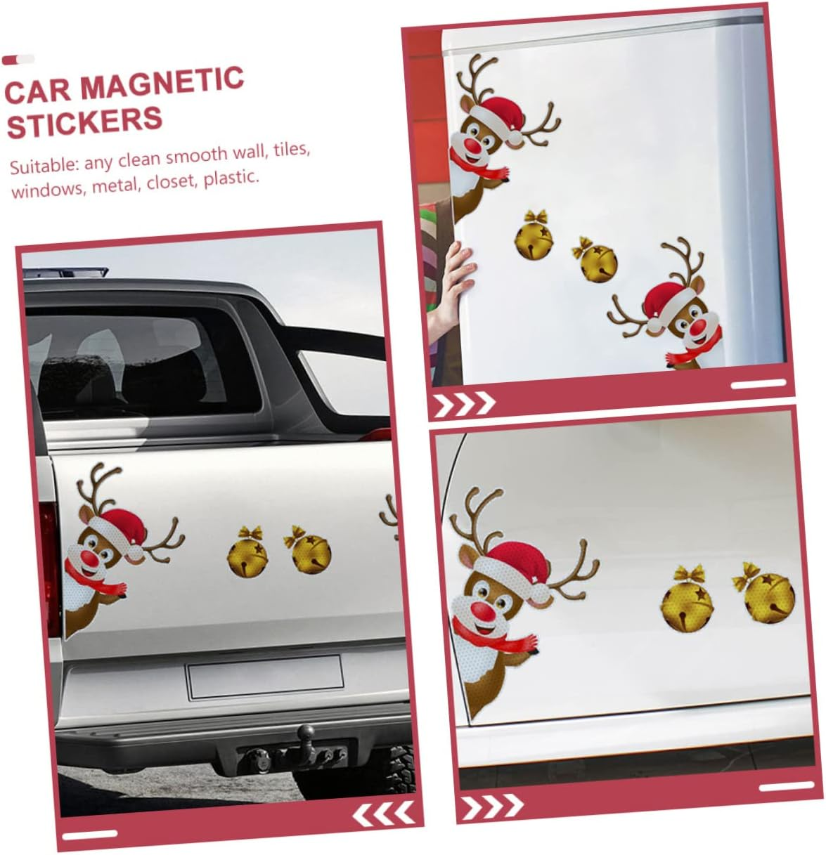 Elk Bell Refrigerator Magnet Christmas Decorations Indoor Car Decorative Stickers Vehicle Decorative Decals Xmas Party Decor image number 2