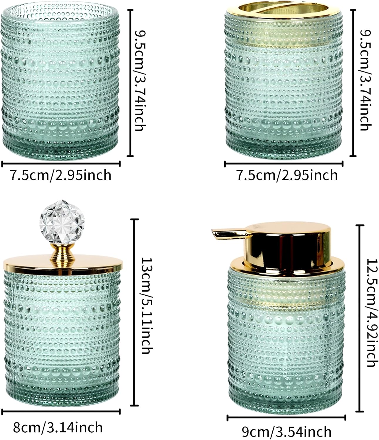 FEILANDUO Bathroom Accessories Set,4Pcs Glass Bathroom Accessories,Vanity Bathroom Decor, Soap Dispenser, Toothbrush Holder Set, Apothecary Jar, Gift for Home Apartment (Green), Pink/Green image number 1