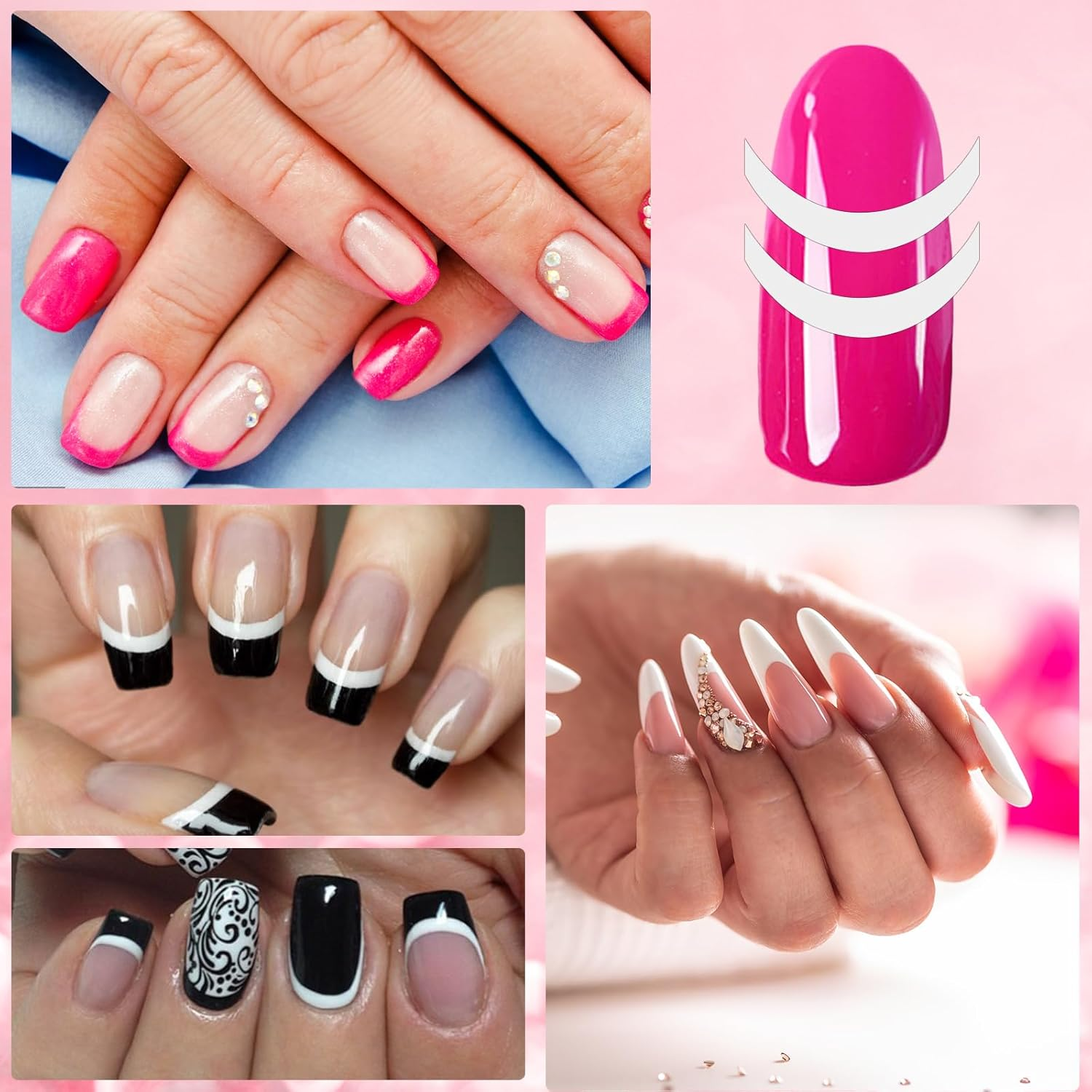 Pack of 1638 French Nails Stencils, 36 Sheets French Stencils for Gel Nails, Self-Adhesive French Tip Guides Nail Stickers Nail Art Tips Instructions for DIY Decoration Stencil Tools image number 5