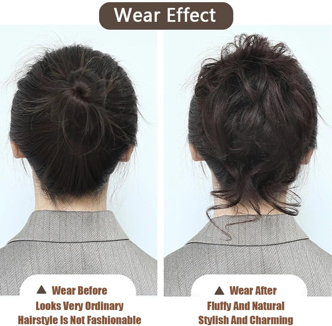 HQR Ponytail Hairpiece, Hairpiece with Elastic Band, Pony Hairpiece, Braid Extension, Large Bun Hairpiece, Hair Scrunchie with Hair, Curly Hair Bun Synthetic Hair Extension for Women Girls (B) image number 5