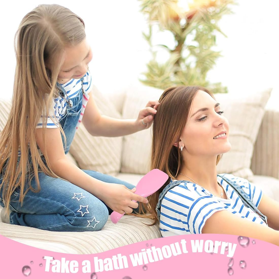 Hair Brush, Pink Detangler, Detangling Brush for Shower, Combing without Pulling, Ideal for Dry & Wet Hair, Ergonomic Handle, Painless Detangling, Ideal for Conditioner Distribution image number 2