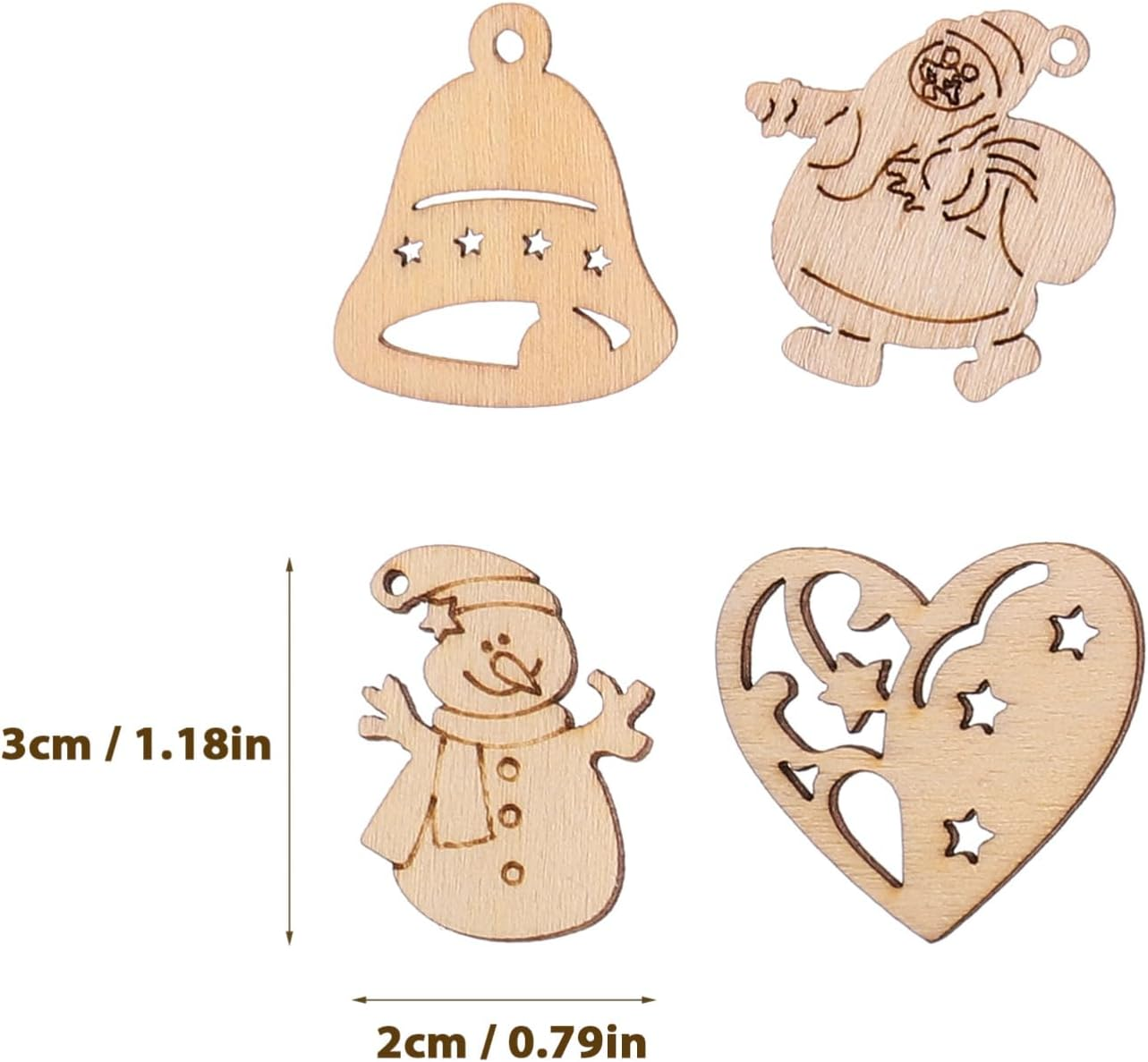 100Pcs Mini Unfinished Wooden Christmas Slice: DIY Christmas Blank Ornaments Wood Slice Cutout for Holiday Winter Xmas Tree Hanging Decoration image number 2