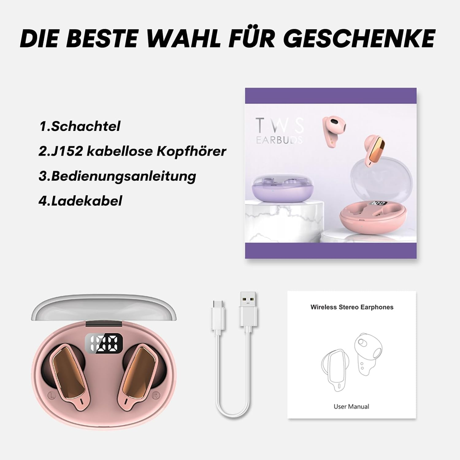 Xmenha Mini Wireless Purple In-Ear Headphones Bluetooth 5.3 Sleepbuds 4-5Hrs Playtime 20Hrs Case 10M Range Touch Control Noise Cancellation - Purple image number 6