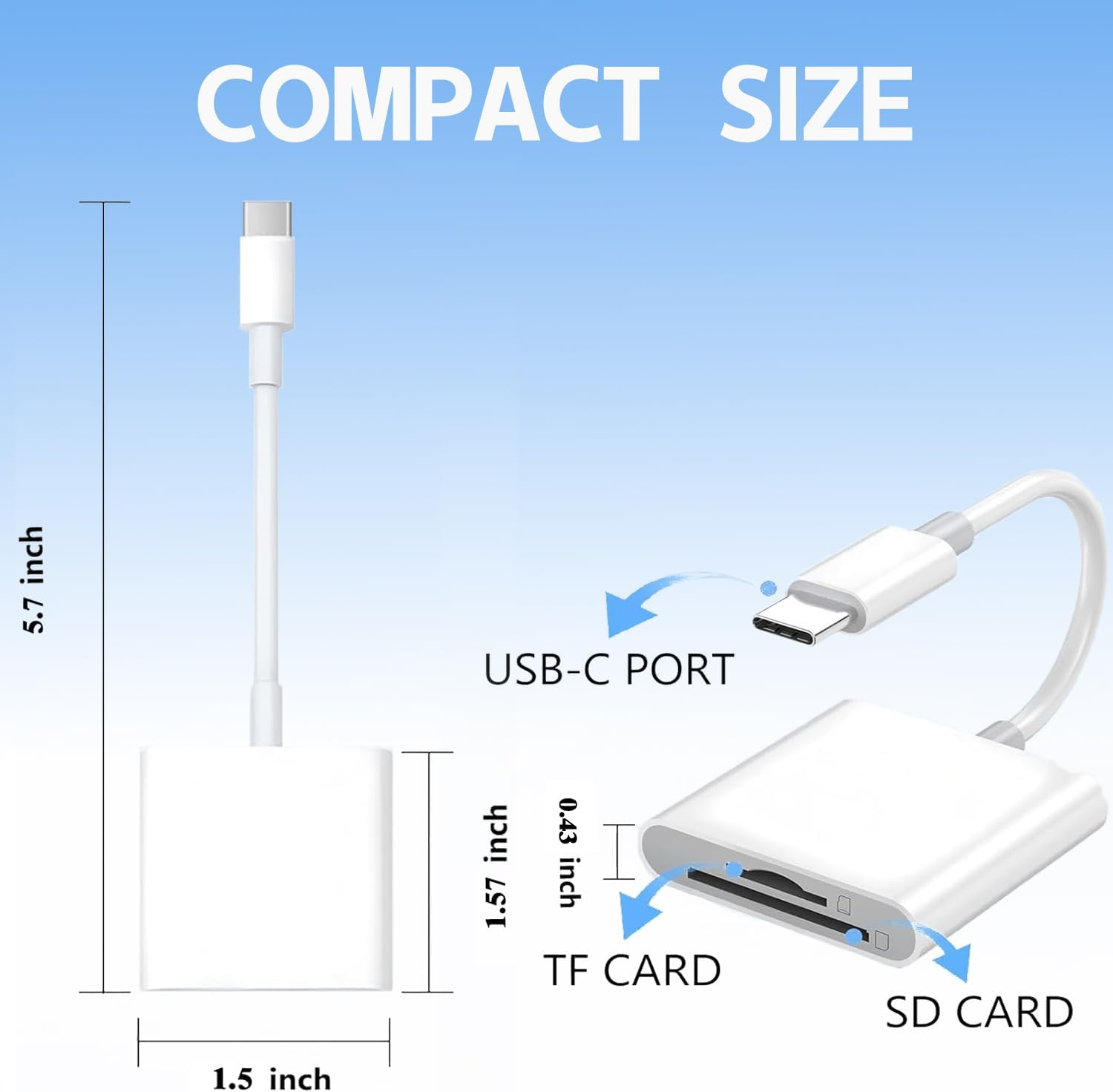 Lichely USB C SD/TF Card Reader Type C Memory Card Adapter for I-Phone 15/Android/I-Pad/Windows/Mac, High-Speed Data Transfer for Photos/Videos (Supports SD, Microsd, TF Cards) image number 5