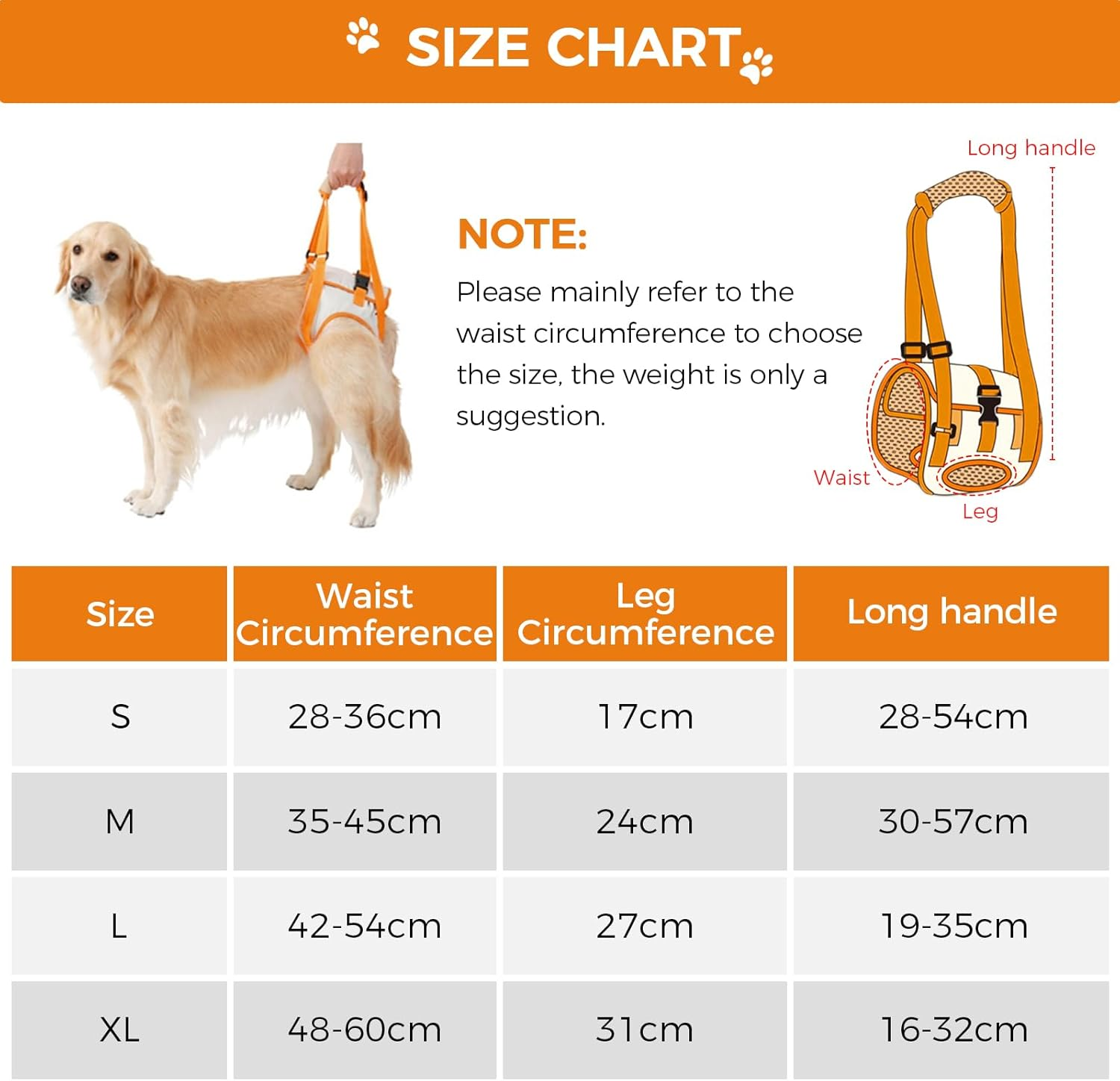 Adjustable Dog Sling Harness - Rear Leg Support Dogs Harness Comfy Design with Hind Leg for Elderly Injured Arthritic Senior Disabled Disabled Rehabilitation Aid Dog (Orange, Medium) image number 4
