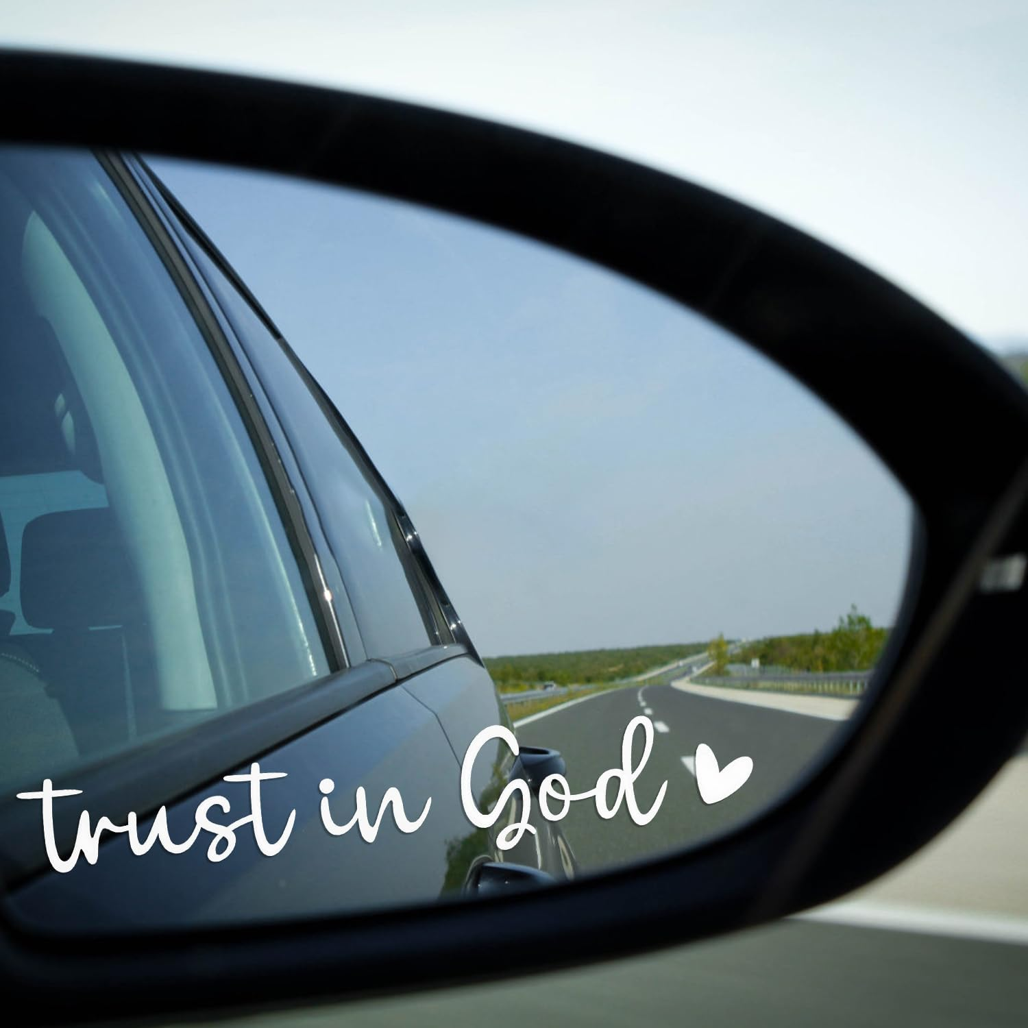 2Pcs Trust in God Rearview Mirror Decals, Vinyl Car Mirror Decal with Heart Car Mirror Stickers Car Mirror Quotes Decals Positive Car Sticker for Female Male Gift(White) image number 1