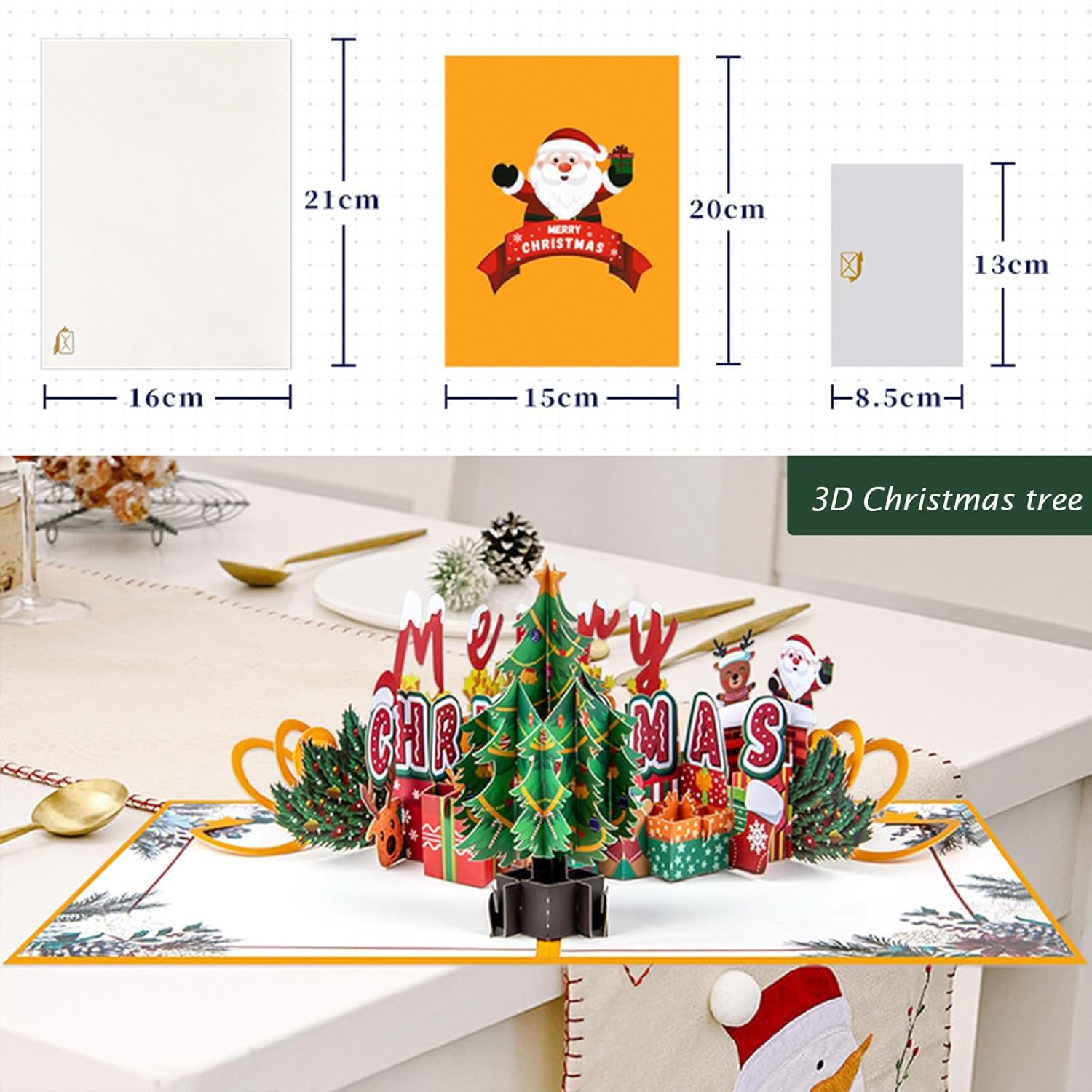 3D Pop up Christmas Card Merry Christmas Greeting Cards Happy New Year Xmas Gift Cards Happy Holiday Theme Card, Yellow 1 image number 6