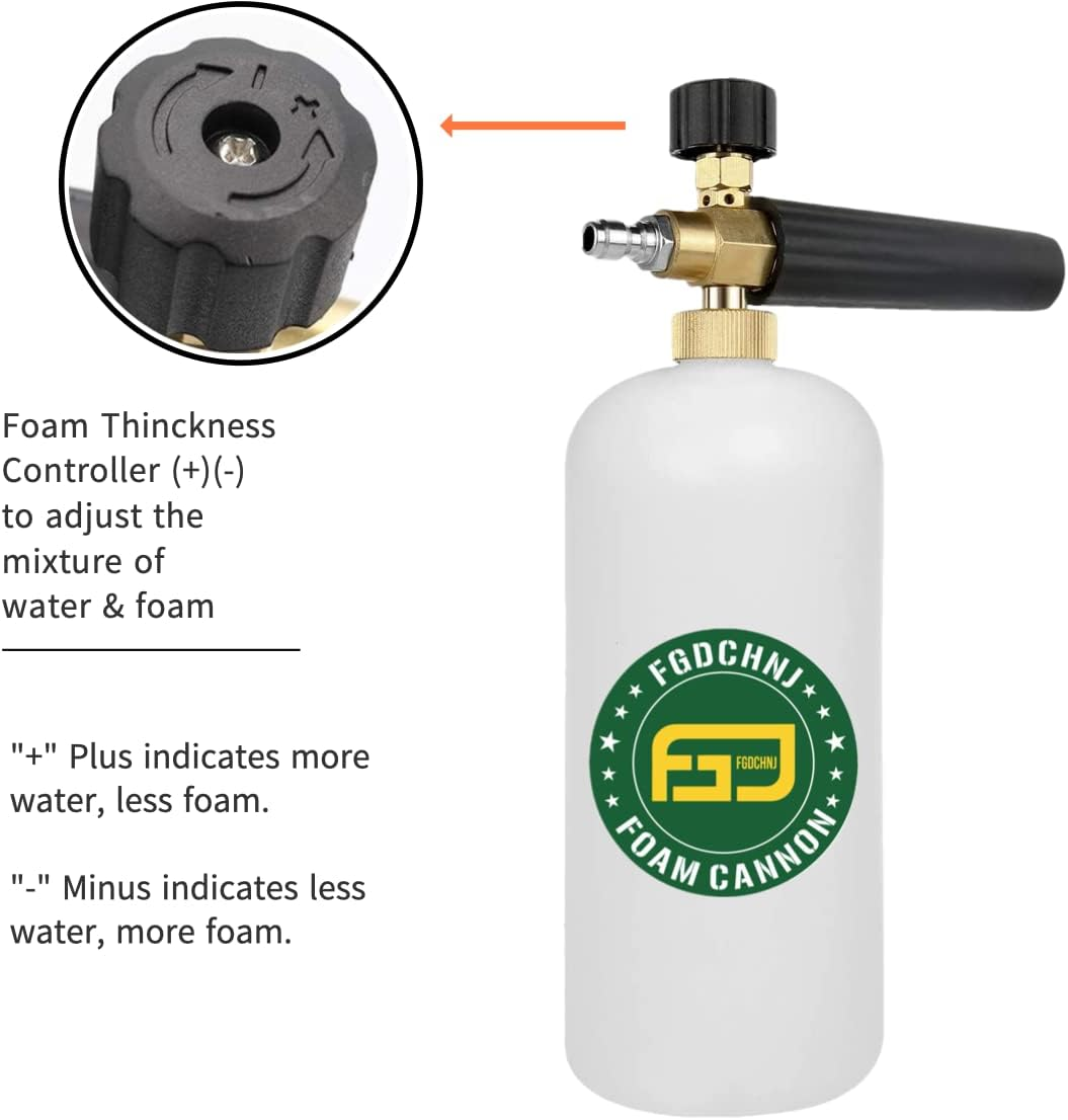 FGDCHNJ Pressure Washer Foam Cannon with 1/4&rdquo; Quick Connector, 1 Liter Bottle, Car Wash Foam Gun image number 3