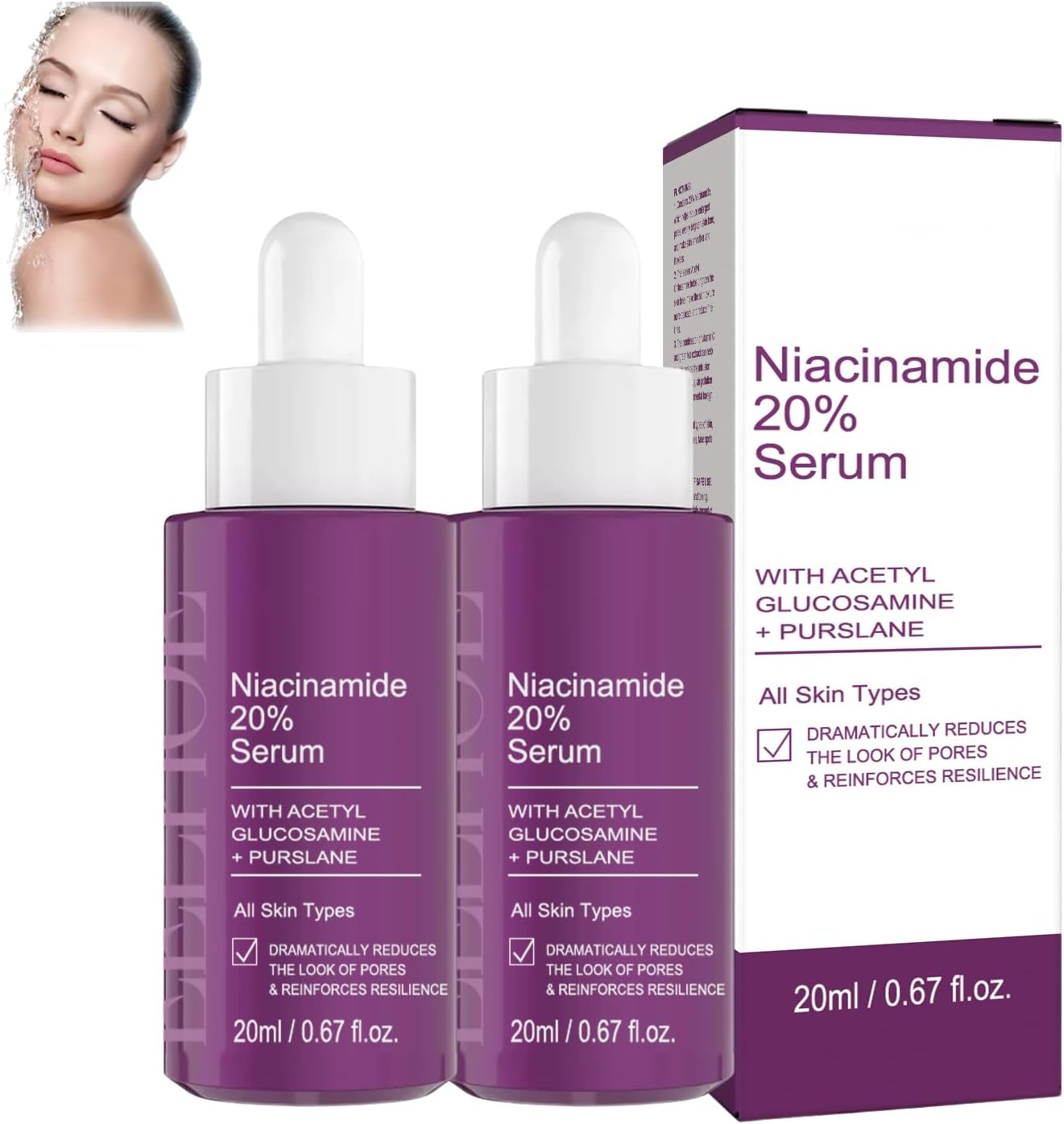 Niacinamide 20% Serum for Face, Brightening, Enhances Elasticity, Moisturizing, Anti-Wrinkle, Even Skin Tone, Smoothes Fine Lines, Reduces Pigmentation, Pores Care for Sensitive Skin (6Pcs)