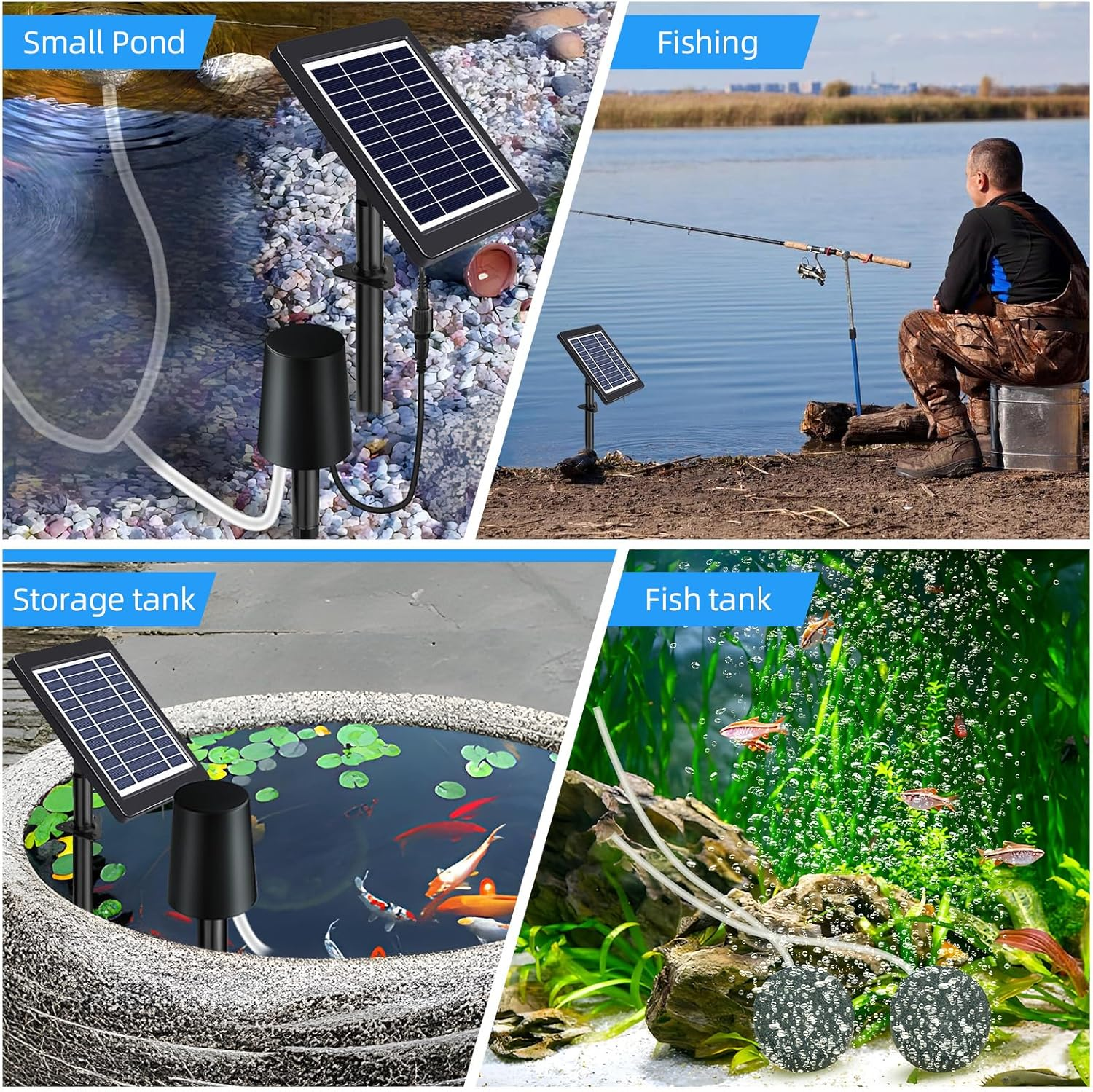 Solar Pond Aerator with Air Pump 3 Modes 4W Air Oxygen Pump with Pipe 2 Air Bubble Stones No Noise Solar Powered Pond Aerator for Pond Stock Tank Fishing Hydroponics image number 1