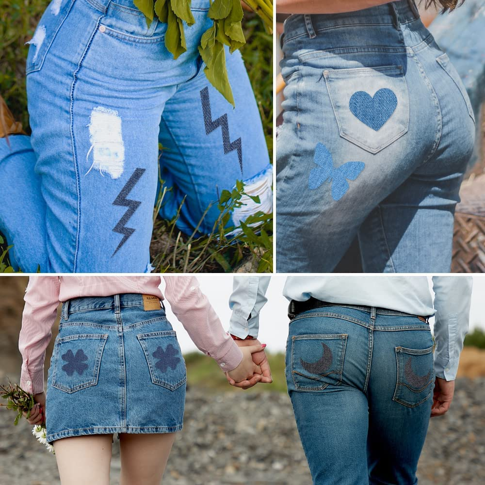 20 Pieces Jeans Denim Patches, Premium Quality Denim Iron-On Jean Patches, 4 Shades of Blue Iron on Pants Patches for Holes Clothing Repair outside (4.3 X 2.9) image number 3
