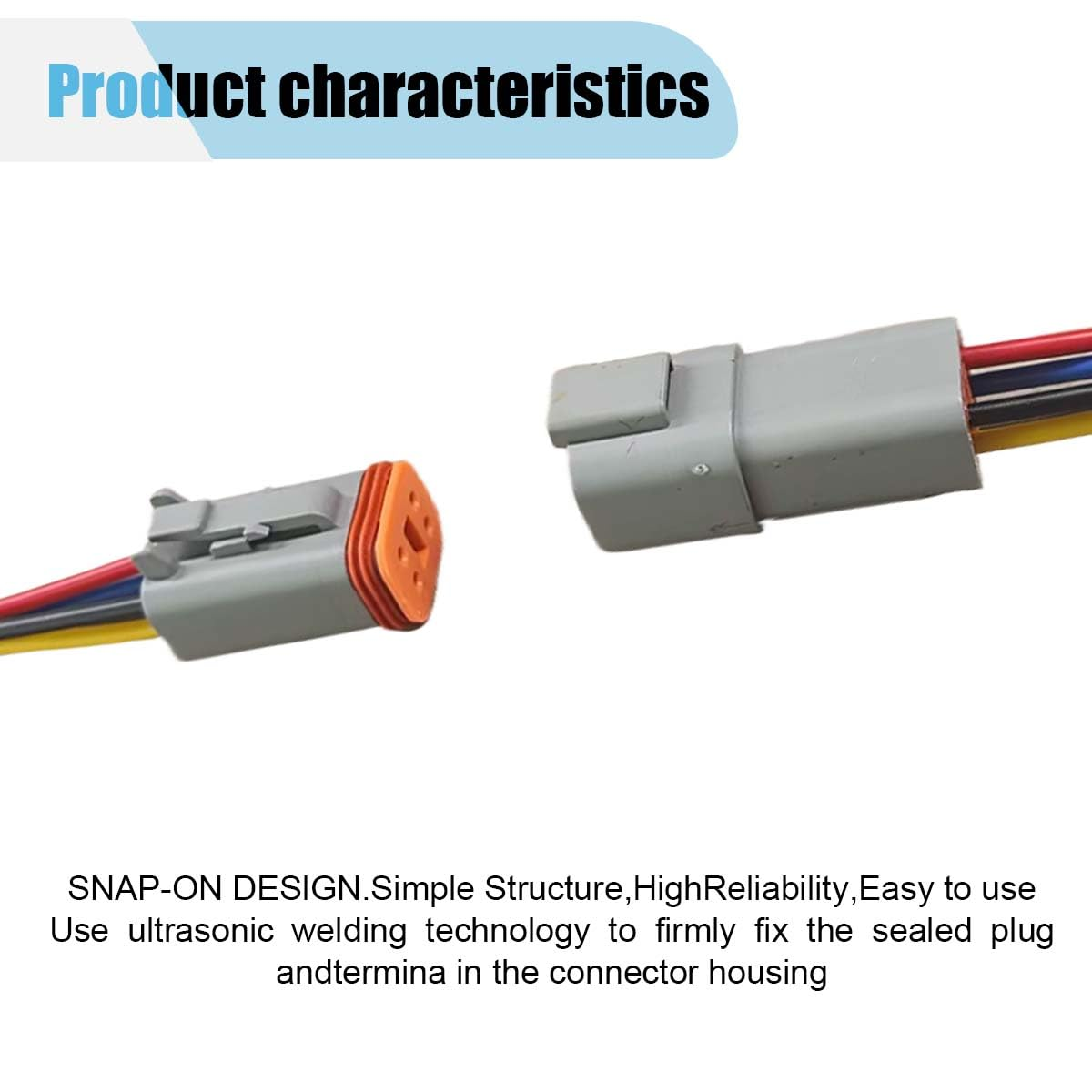 4 Pin Deutsch Car Waterproof Electrical Connector with 17AWG Cable Wire, 4 Way Automotive Male and Female Plug Wiring Harness, 4 Wire DT Pigtail for Cars, Boats, Trucks image number 1