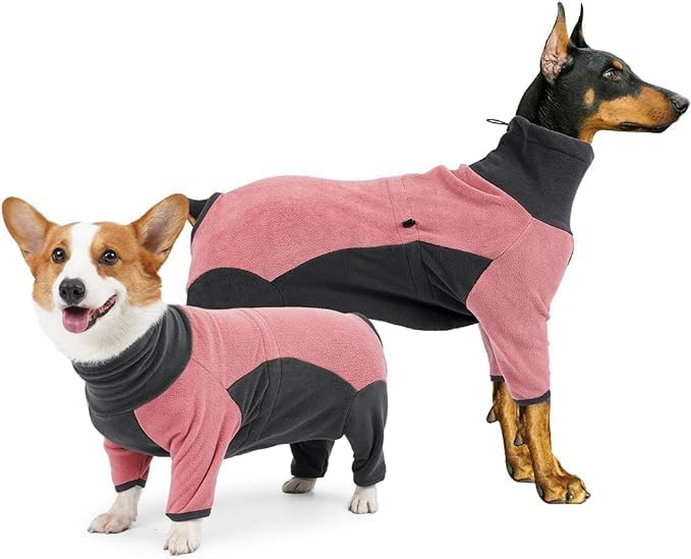Dog Winter Coat Warm Fleece Jacket for Small Medium Large Dog Full Body Dog Onesie with Legs Adjustable Pet Cold Weather Bodysuit Pink/Grey (L) image number 2