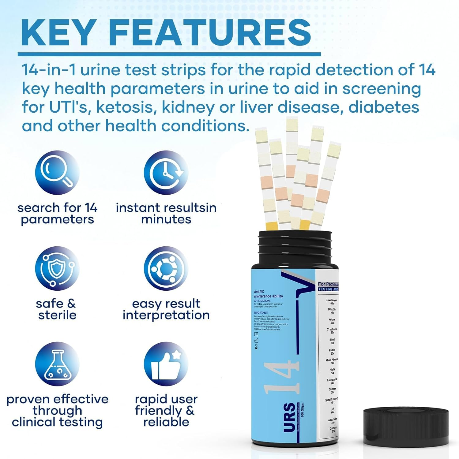 Urine Test Strips, 14 Parameters for Comprehensive Health Analysis, Urinalysis Test Strips for UTI Ketone, Ph, Glucose, Nitrite, Leukocytes & More to Help Monitor Your Health at Home image number 3