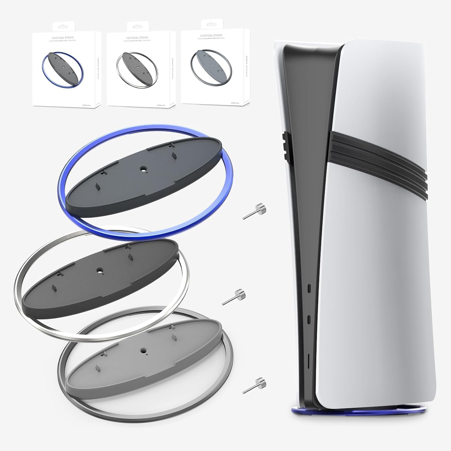 ZONEY Vertical Stand for PS5 PRO/PS5 Slim/For PS5 Consoles, Universal Upright round Dock Base Desktop Bracket Holder Accessories for All P5 Console Disc and Digital Editions (Grey) image number 1