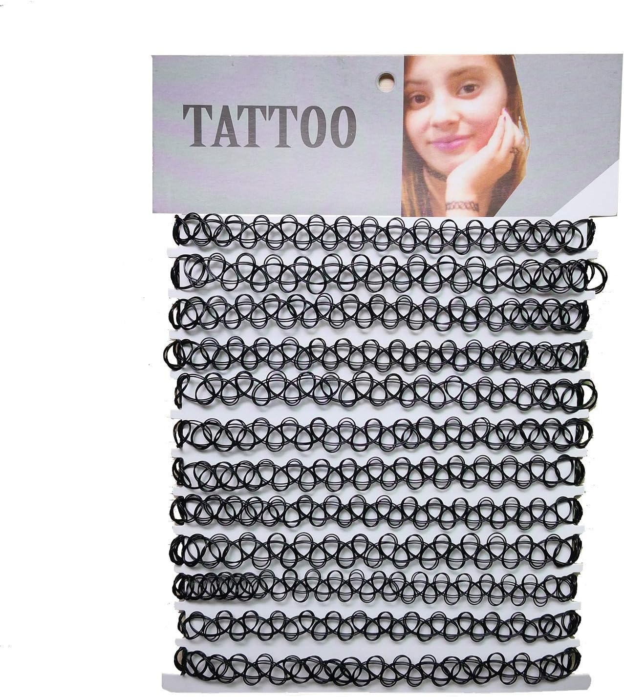 DACUAN Tattoo Choker Necklace Set 12PC - 90S Accessories Old School 2000S Jewelry - Stretchy Black Collar - One Size Women Teen Girl(Black) image number 5