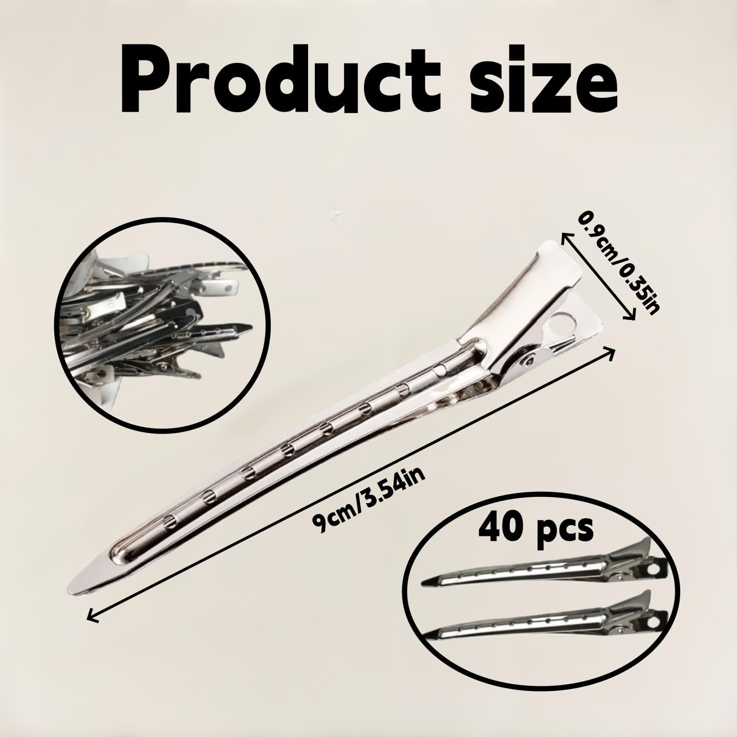 Guoguiming 40 Pcs Metal Duck Billed Hair Clips,For Hair Styling, Cutting, Blow Drying & Makeup - Ideal for Home and Salon Use, Silver（9Cm） image number 3