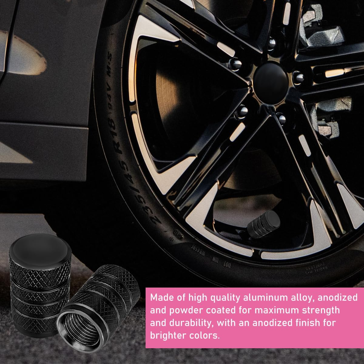 Ziciner 10 PCS Car Tire Valve Stem Caps, Aluminum Tire Air Cap Set, Dust Proof & Corrosion Resistant Stem Covers, Universal Car Accessories for SUV Bike Bicycle Truck Motorcycle (Black) - Black image number 4