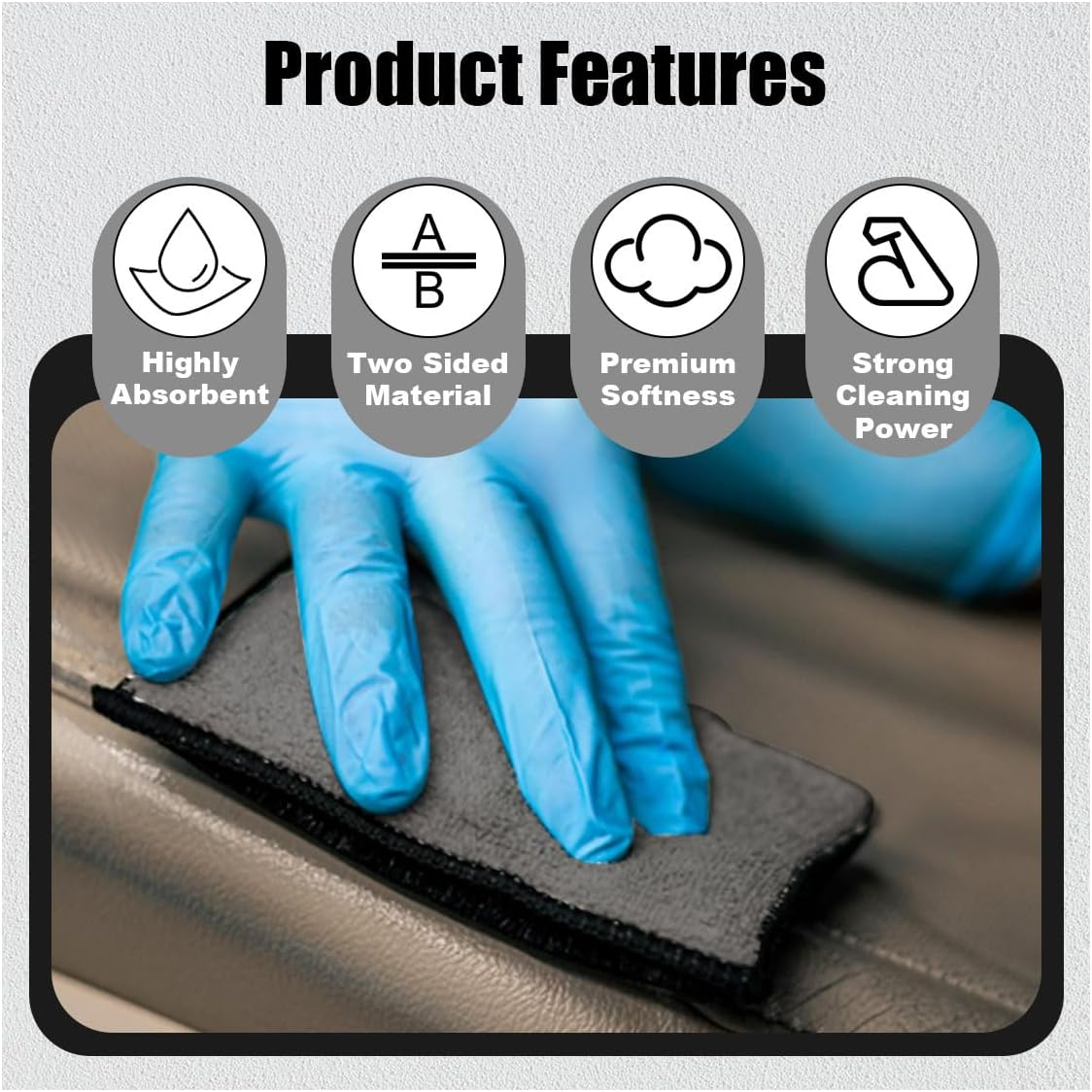 3PCS 5"&times;3" Car Interior Scrubbing Sponges, Microfiber Car Wash Sponges, Auto Detailing Scrub Pads, Interior Cleaning Sponges for Car Leather, Plastic, Vinyl, Upholstery (Gray Black) image number 4