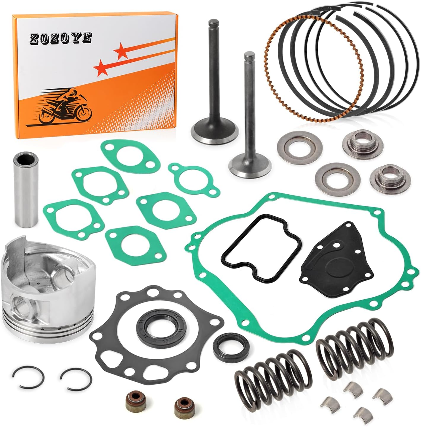 Top End Rebuild Kit Oversize 0.5Mm Piston and Ring Intake Exhaust Valve & Spring Gasket Seal for Club Car DS Precedent Golf Cart FE290 Engine 1992-Up image number 2