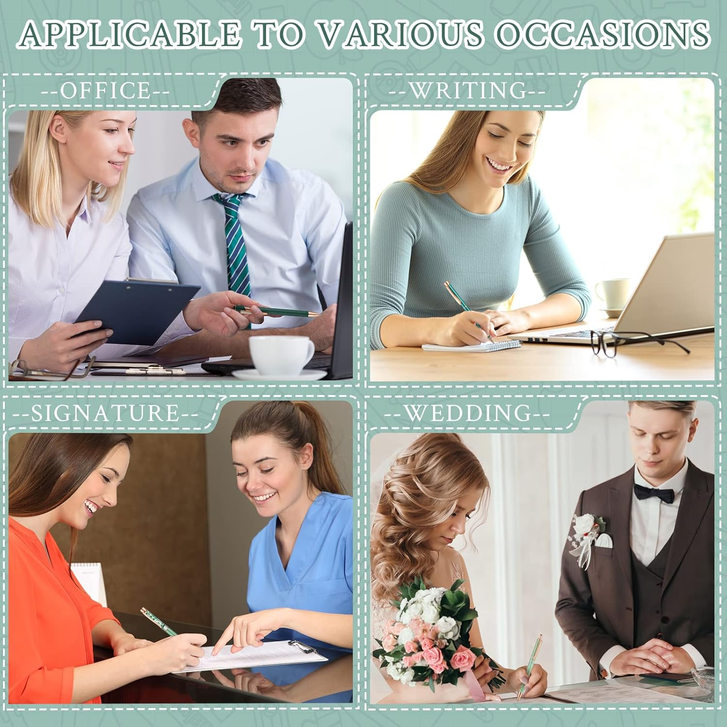 Yaomiao 9 Pcs Ballpoint Pens Set for Women Metal Crystal Diamond Pen Glitter Black Ink Pen Fancy Pens for Women Christmas Birthday Wedding Gift(Malachite Blue)