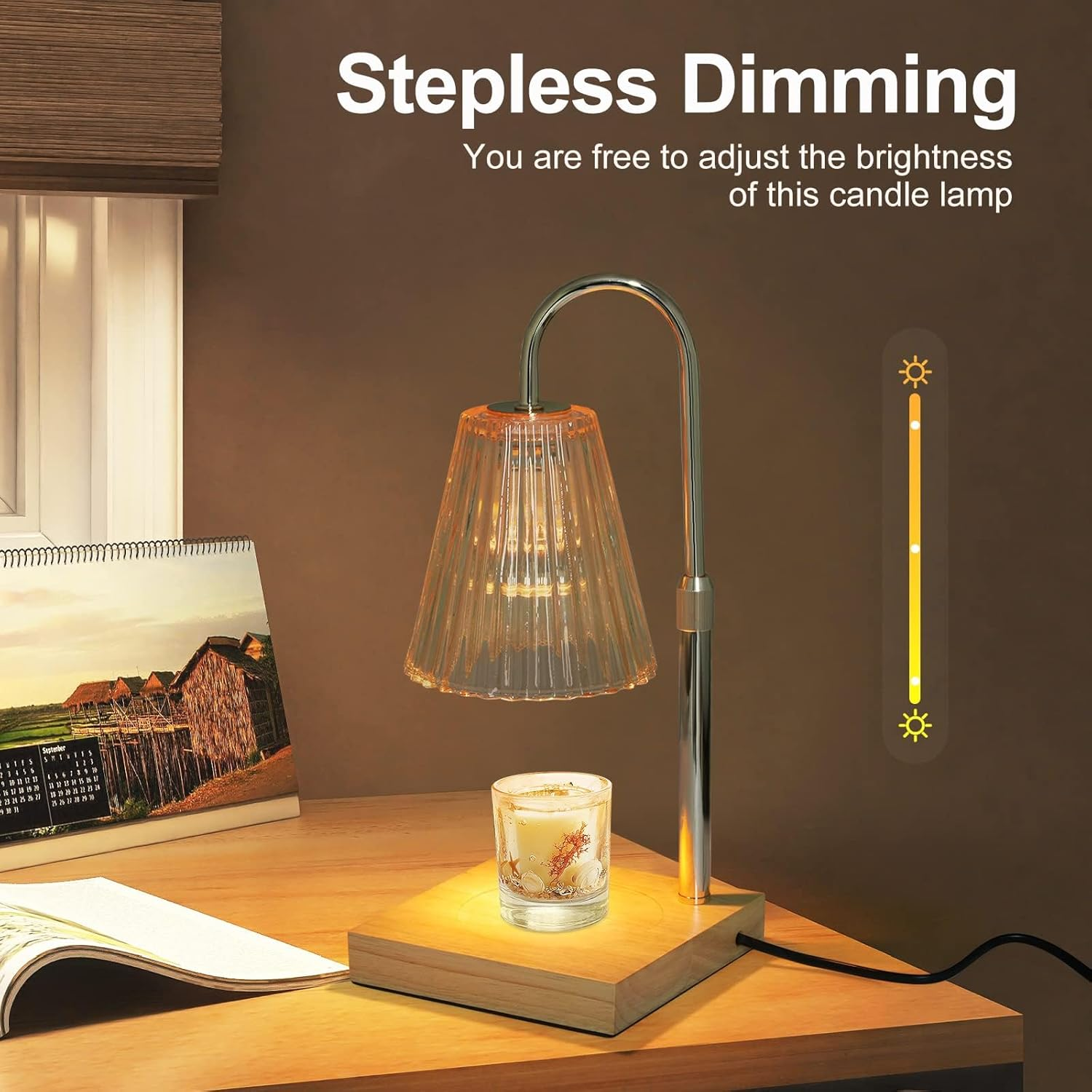 MZDMY Candle Warmer Lamp with 2 Bulbs,Adjustable Height,Dimmable Electric Candle Lamp with Timer,Gifts for Mom,Bedroom Home Decor,Amber image number 4