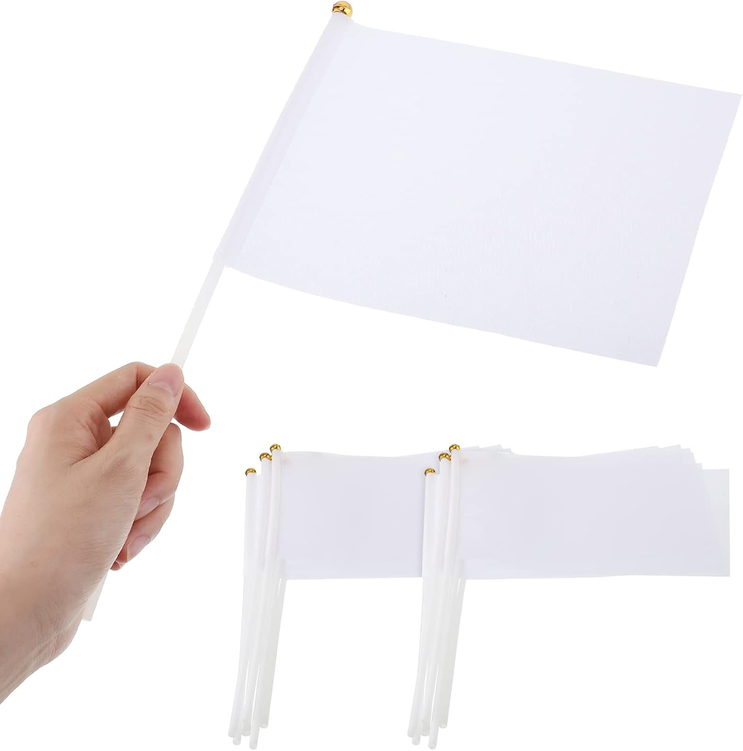 50 Pcs White Small Mini Flags Bulk Sublimation Blank Plain Hand Held DIY Miniature on Stick for Garden Car Parades Grand Opening Birthday Wedding Party Events Celebration image number 1
