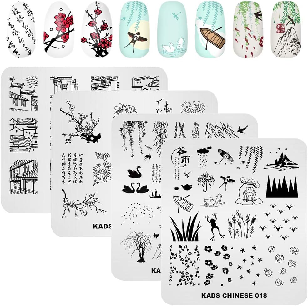 KAD Nail Stamping Plates 8Pcs Templates Nail Art Plates Set Chinese Style Series