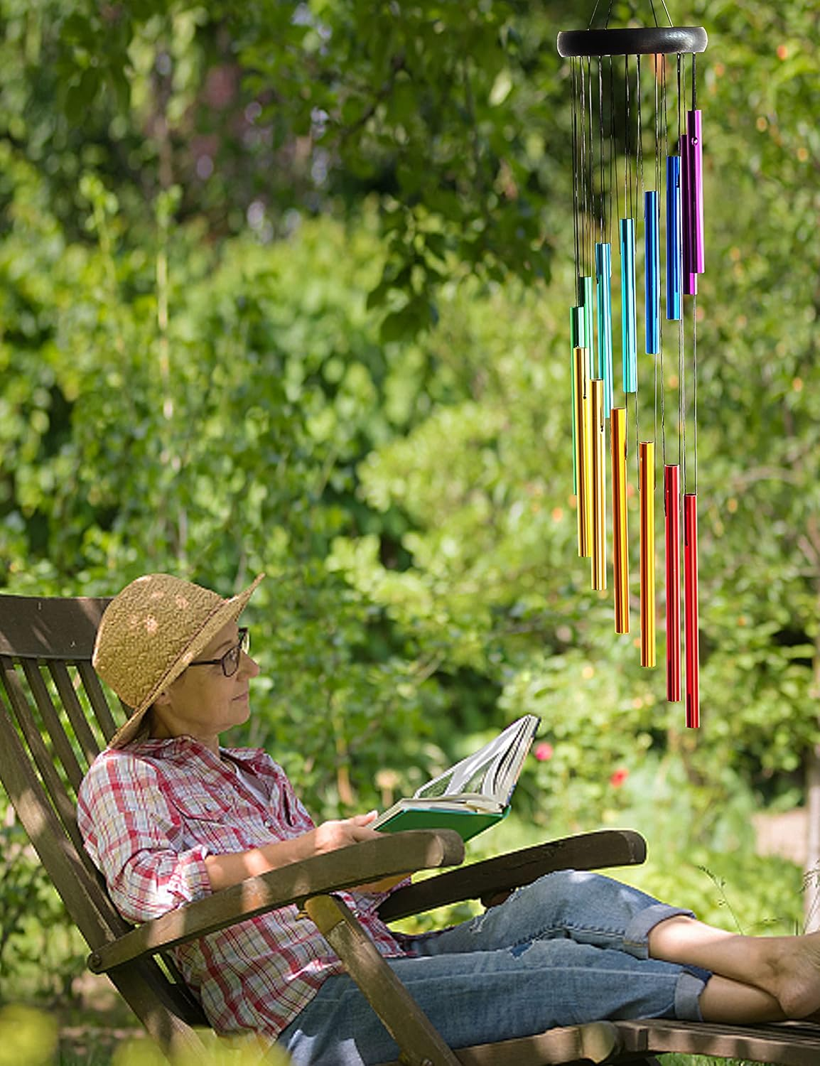 Wind Chimes Outdoor Garden Decor - Large Metal Wind Chimes Aluminum Alloy Tubes Long Windchimes with Hook for Garden Backyard Patio Home Decoration (Rainbow Color) image number 4