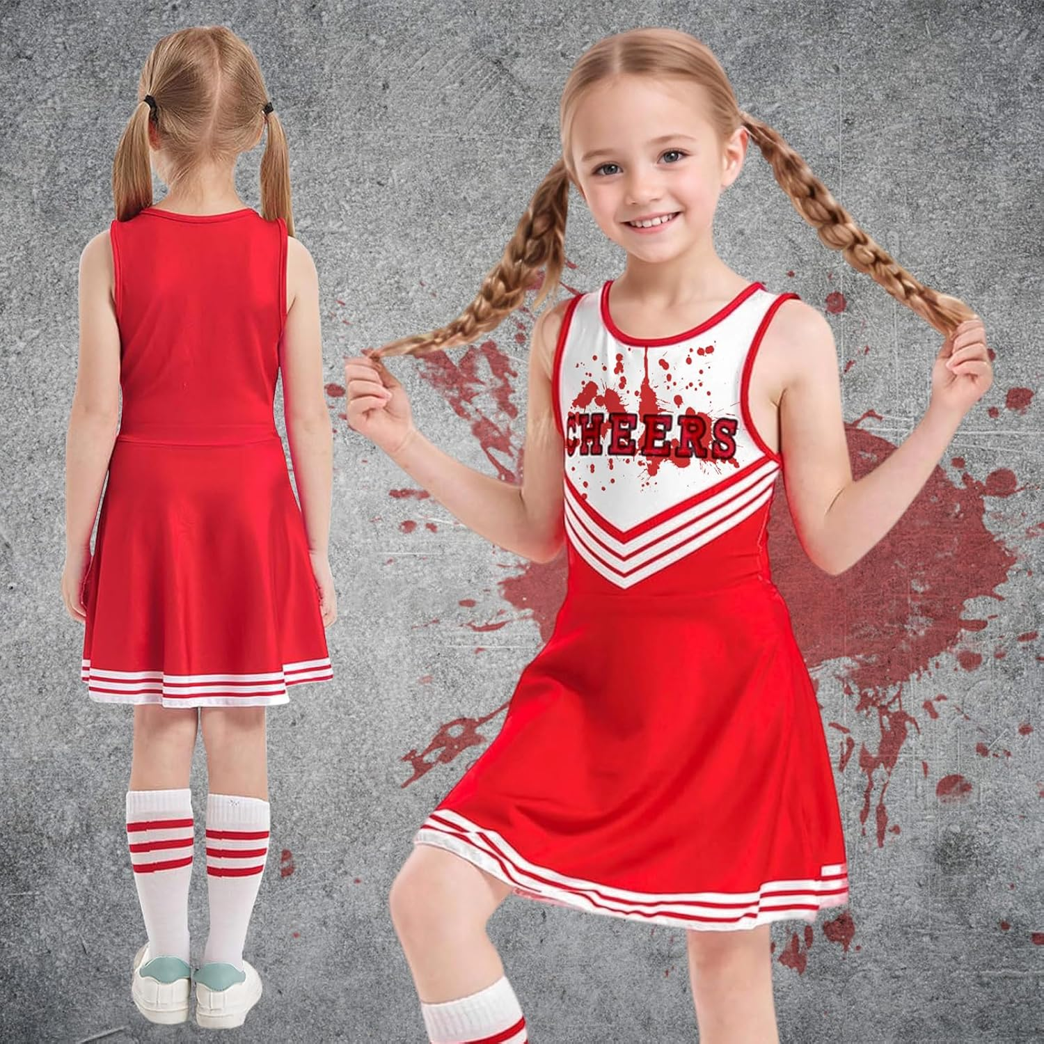 Women Zombie Halloween Cheerleader Costume,Zombie Cheerleader Outfit, Dead Fearleader Dress, Scary Themed Party Cosplay image number 4