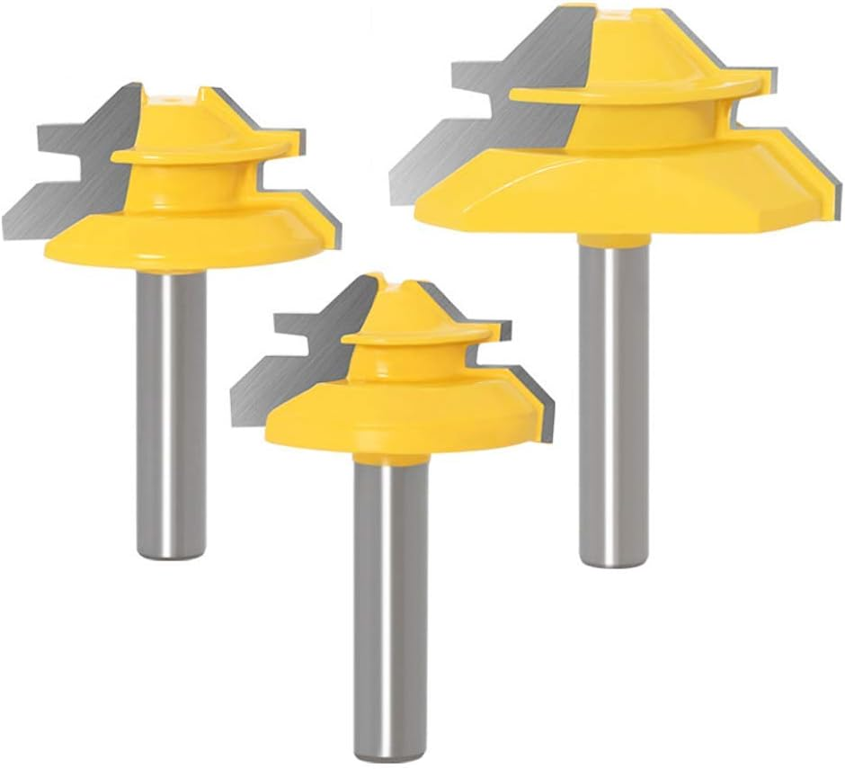 WSOOX 45 Degree Gluing Cutter Mitre Milling Set, 3 Pieces 8 Mm Shank Gluing Cutter Router, 45&deg; Lock Miter Router Bit Woodworking Cutting Tool for Engraving Machine Trimming Machine image number 1