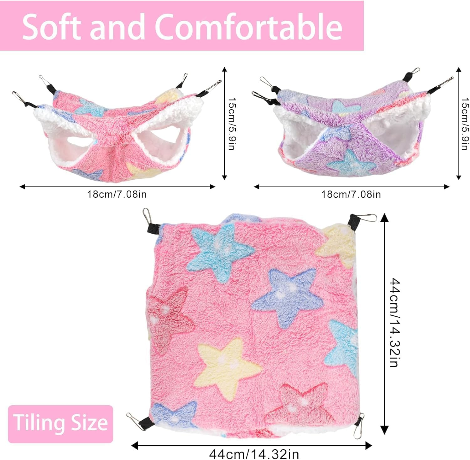 2-Layer Small Pet Cage Hammock, 2 Pack 2-Layer Soft and Fluffy Guinea Pig Hammock, Double-Layer Pet Cage Hammock Bed, Soft Fluffy Hanging Bed for Rats Guinea Pigs Hamsters