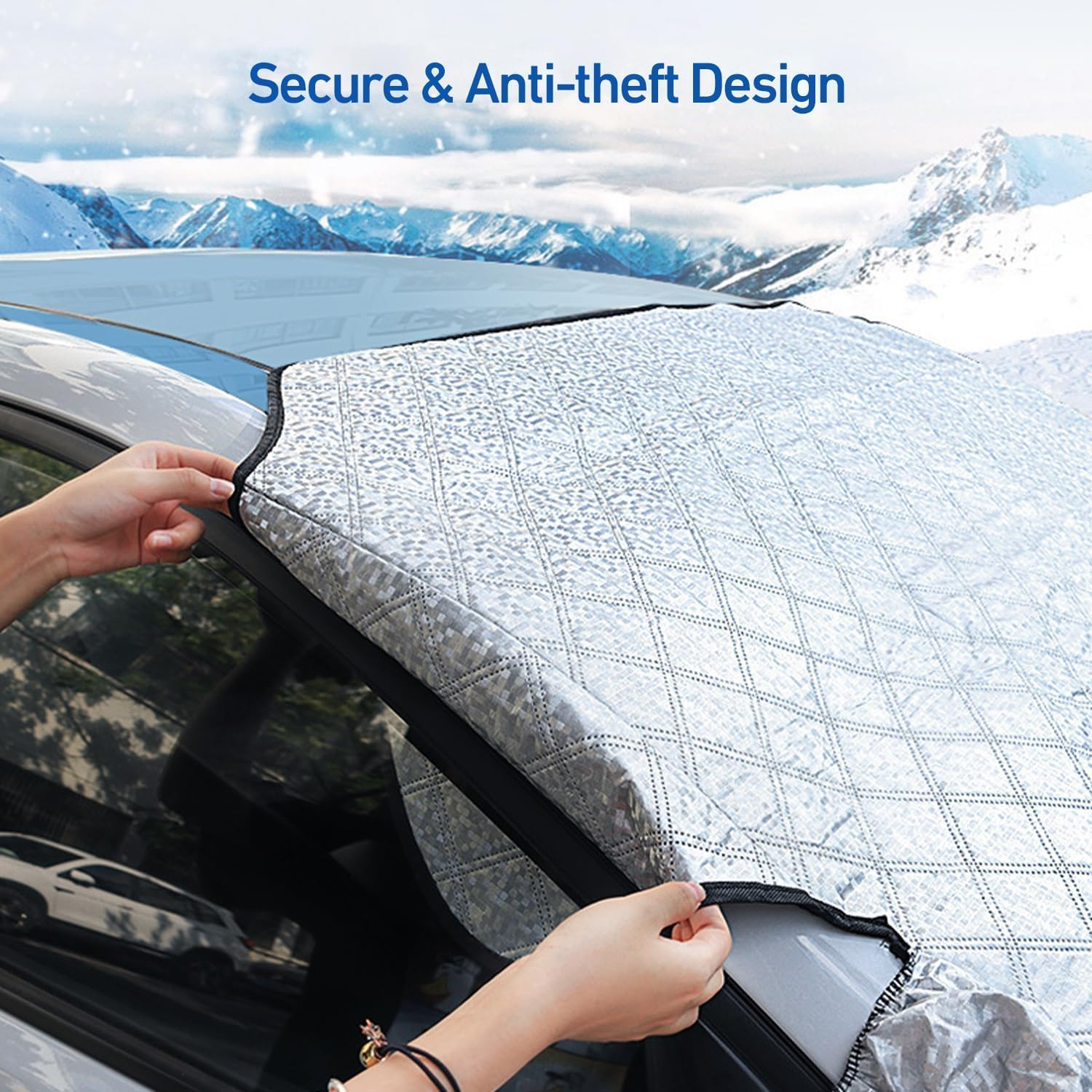 Car Windshield Snow Cover, Winter Frost Protection for Any Weather, Block Fallen Leaves Frost Protector, Front Window Automotive Covers for Car SUV Trucks