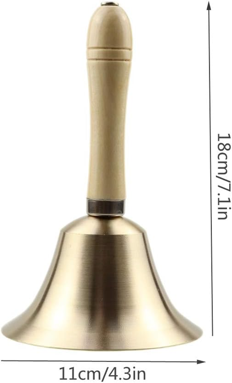 Hand Bell Extra Loud Solid Brass Call Bell Handbells with Wooden Handle Multi-Purpose for School, Churchl, Hotel, Christmas and Wedding Service (11Cm) image number 1