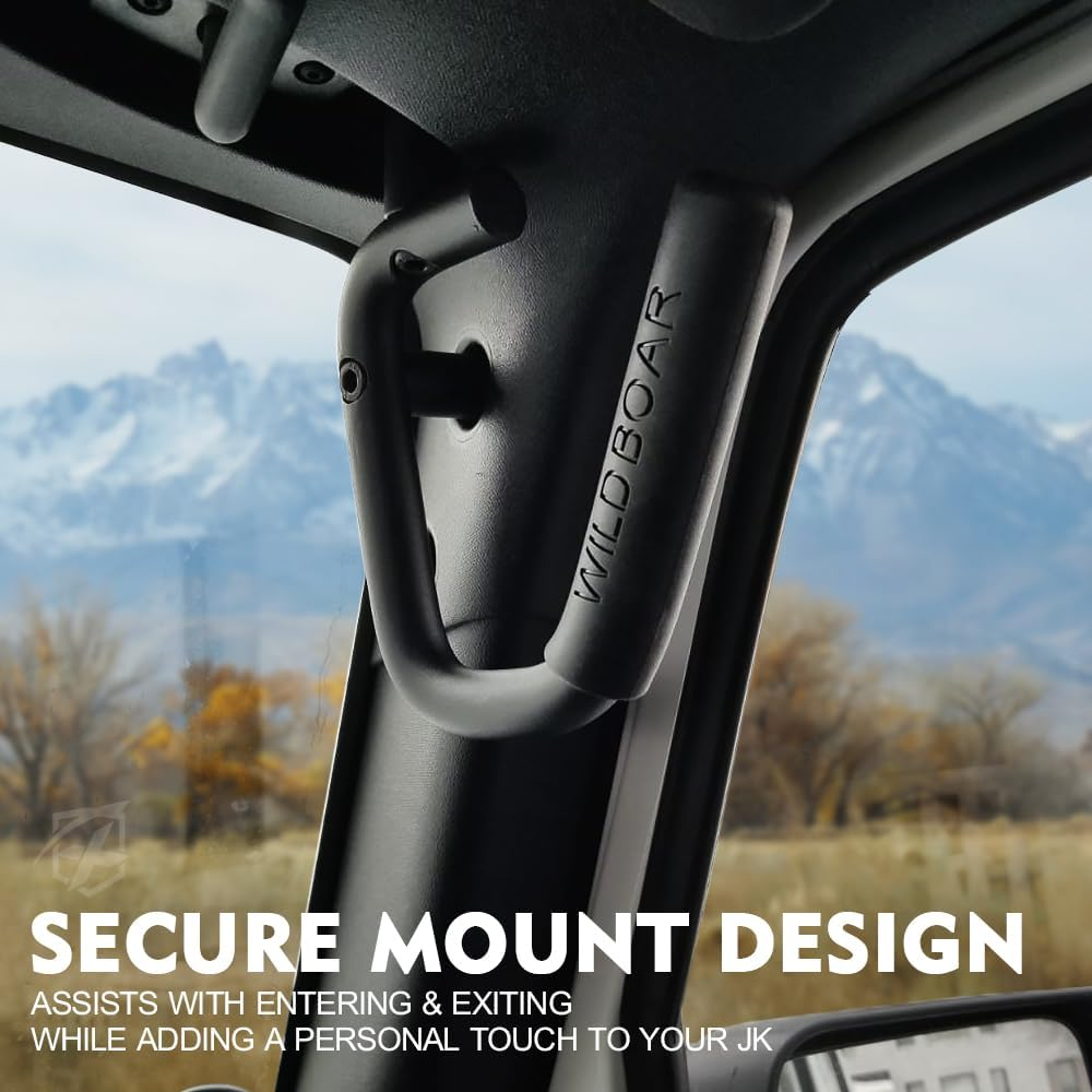 Xprite 4-Piece Front & Rear Aluminum Grab Handles Kit, Heavy-Duty Roll Bar Grab Handles Compatible with 2007-2018 Jeep Wrangler JK JKU 2/4 Door, Rugged Off-Road Interior Accessory (Black) image number 1